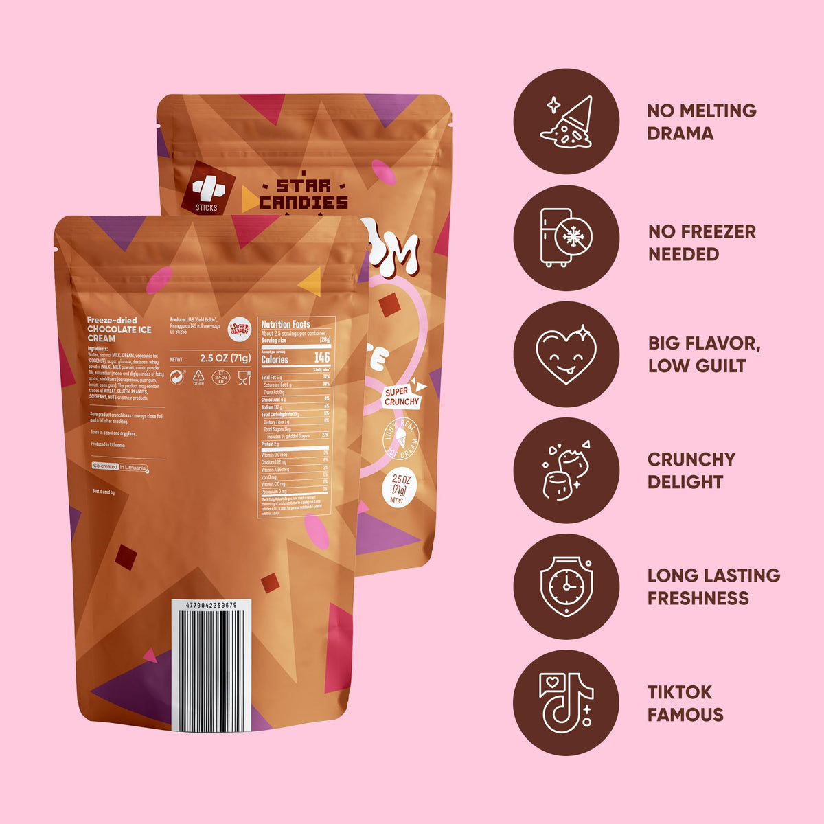 Star Candies Freeze Dried Ice Cream Chocolate | No Melting Freeze Dried Chocolate Ice Cream Candy | Crunchy & Delicious Camping