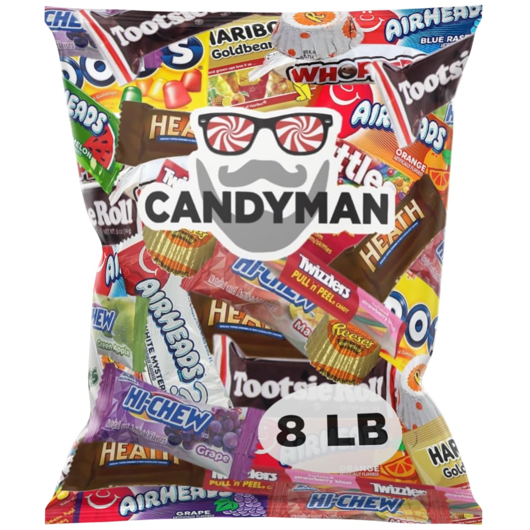 CANDYMAN Chocolate & Candy Bundle, Mixed Individually Wrapped Treats, Fun & Mini Sized, 8 LB