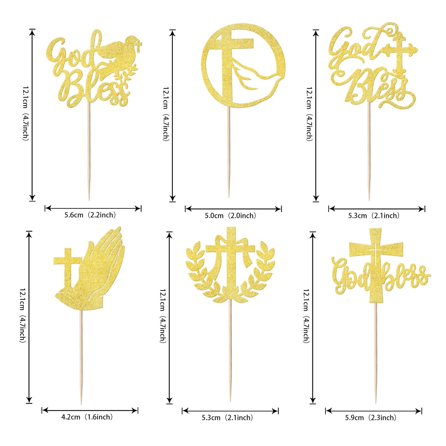 YCTHUNFISH Cupcake Toppers Glitter Cross Decorations, 2.2x2.3 inches, Gold, for Religious Theme Party and Baby Showers