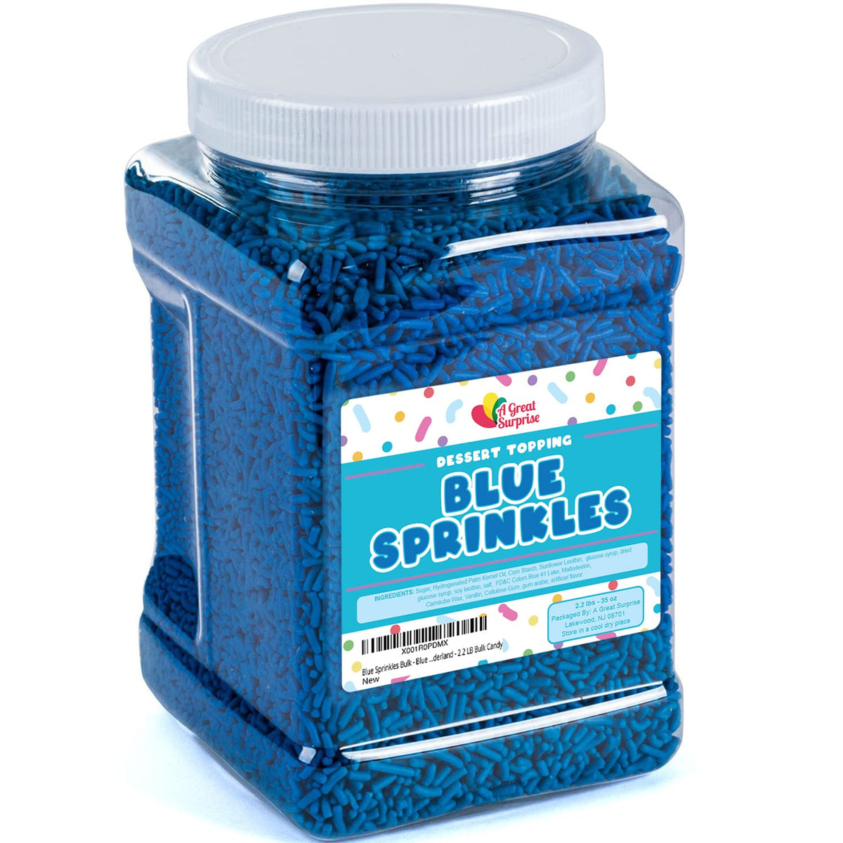 Blue Sprinkles - 2.2 Lb Bulk Dessert Toppings - Blue Jimmies For Baking, Cupcakes, Ice Cream, And More