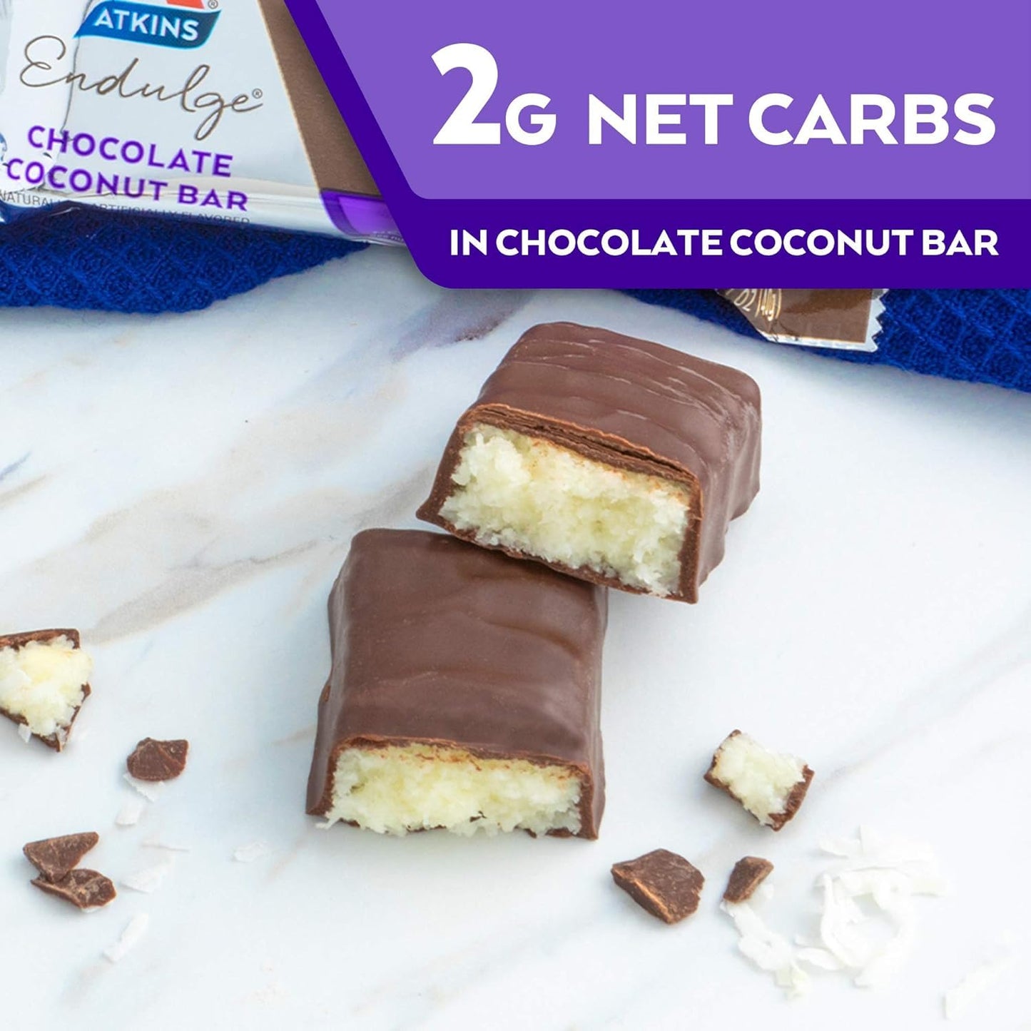 Atkins Endulge Chocolate Coconut Bar, Dessert Favorite, High in Fiber, 1g Sugar, 5 Count