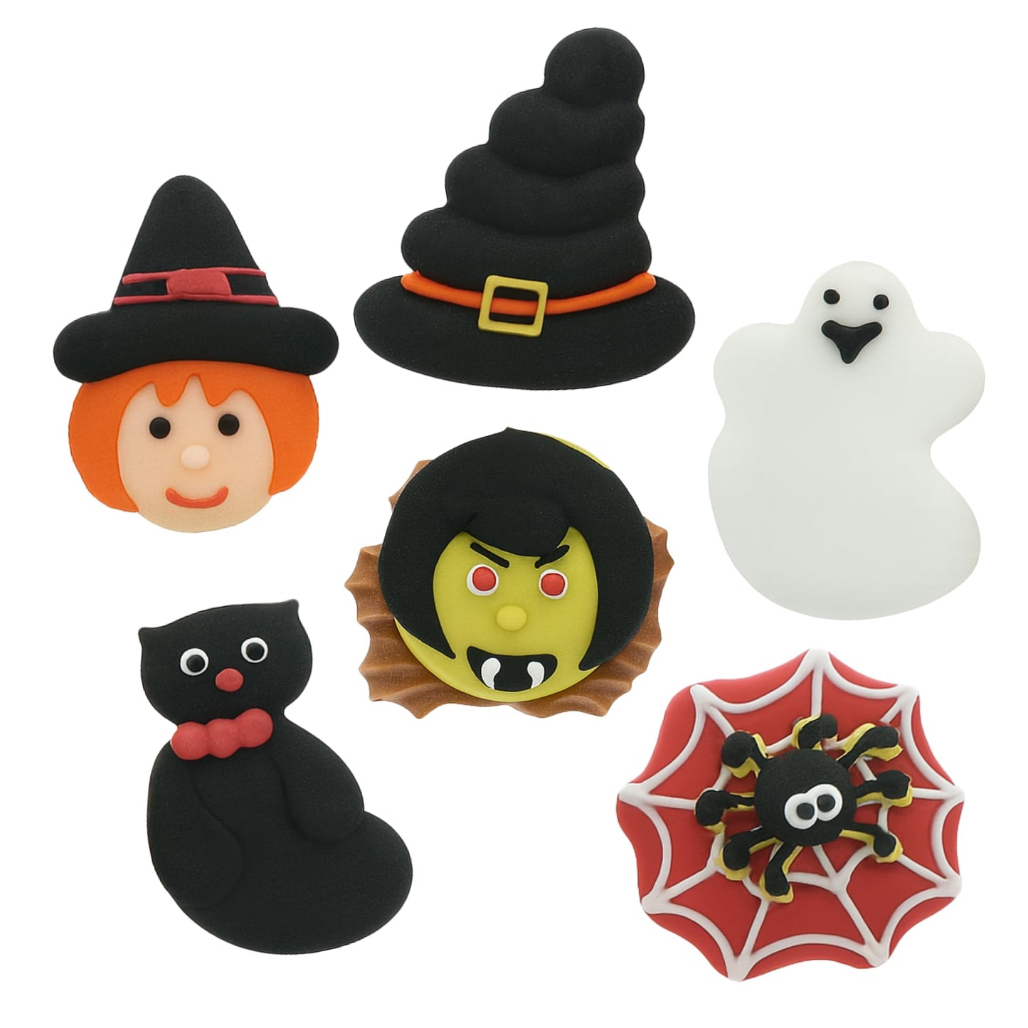 Global Sugar Art Halloween Edible Spooky Decorations - 24 Royal Icing Toppers - 1 inch - Black, Orange - Kosher, Hand-Piped, Individually Wrapped