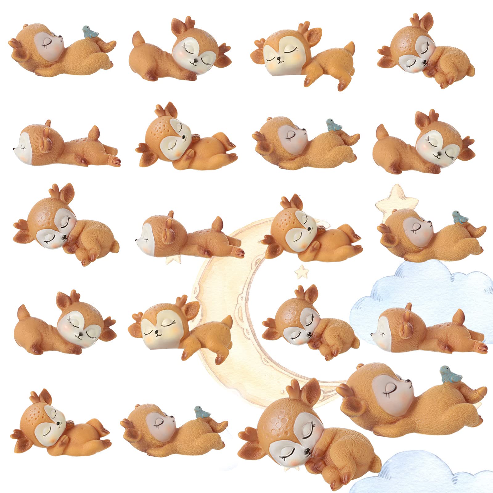 Deer Figurines Cake Toppers For Baby Shower Woodland Animal Deer Topper Cute Doe Fawn Cake Ornaments Decorations For Birthday Wedding Anniversary Party(12 Pieces)
