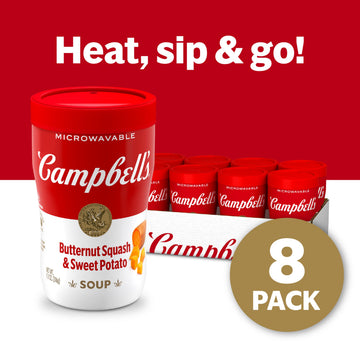 Campbells Sipping Soup, Butternut Squash & Sweet Potato Soup, 11.1 oz Microwavable Cup (Case of 8)