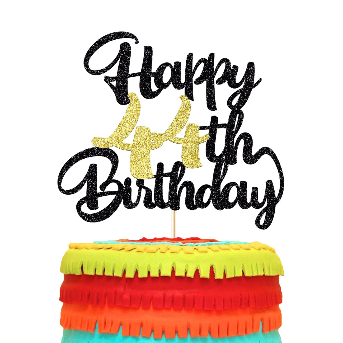 Klionjor 44Th Happy Cake Topper Happy Birthday Cake Decoration 44Th Birthday Party Decoration Gift Plugin (44) Black Gold