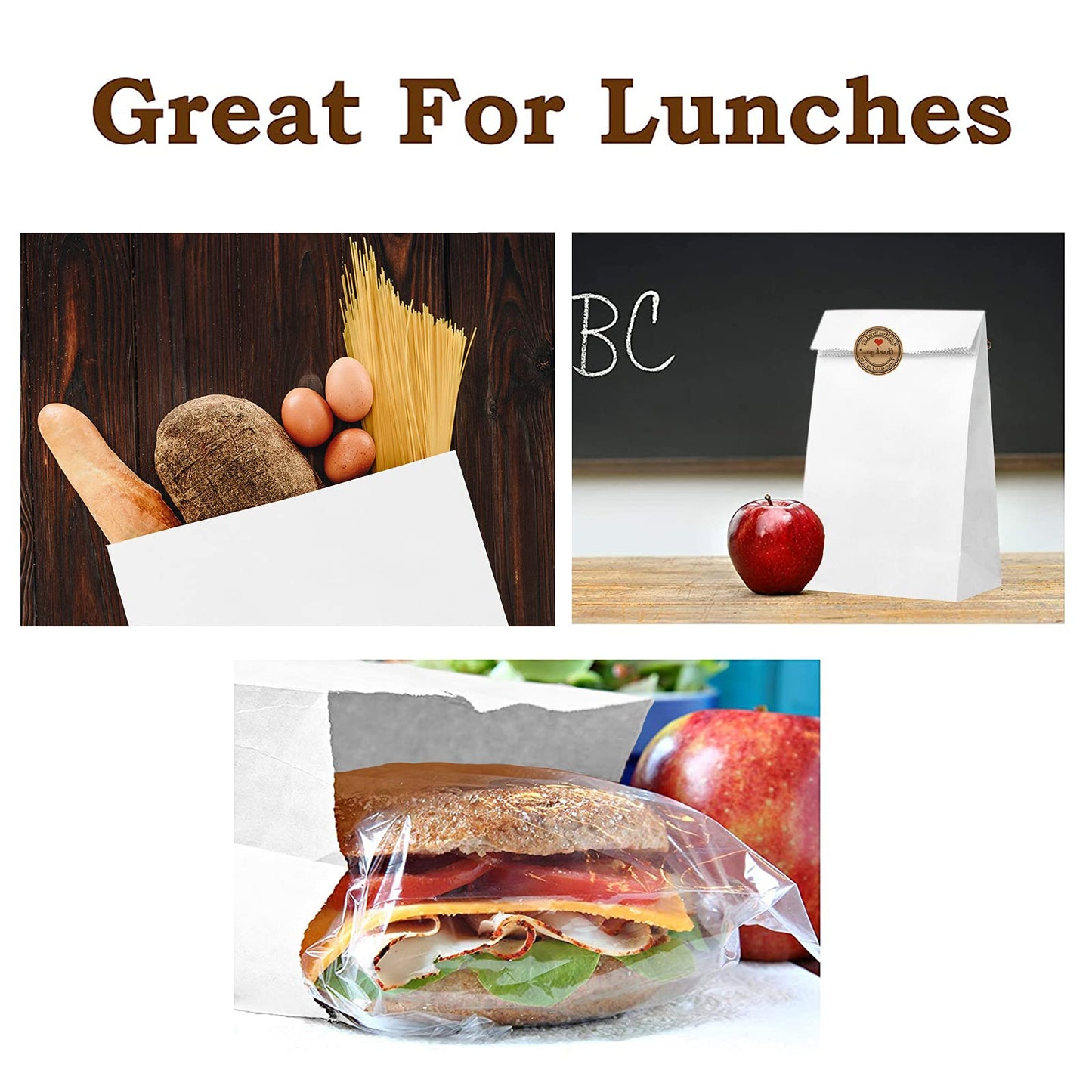 Paper Lunch Bags 100 Count Large White Lunch Bags White Paper Bags 8Lb White Lunch Sacks Strong For Small Business