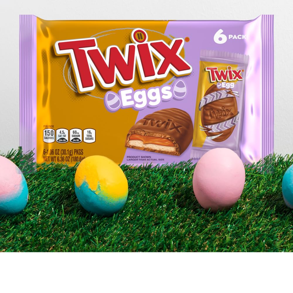 Twix Eggs Milk Chocolate Caramel Candy Bars Easter Basket Stuffers, 6 Ct Pack