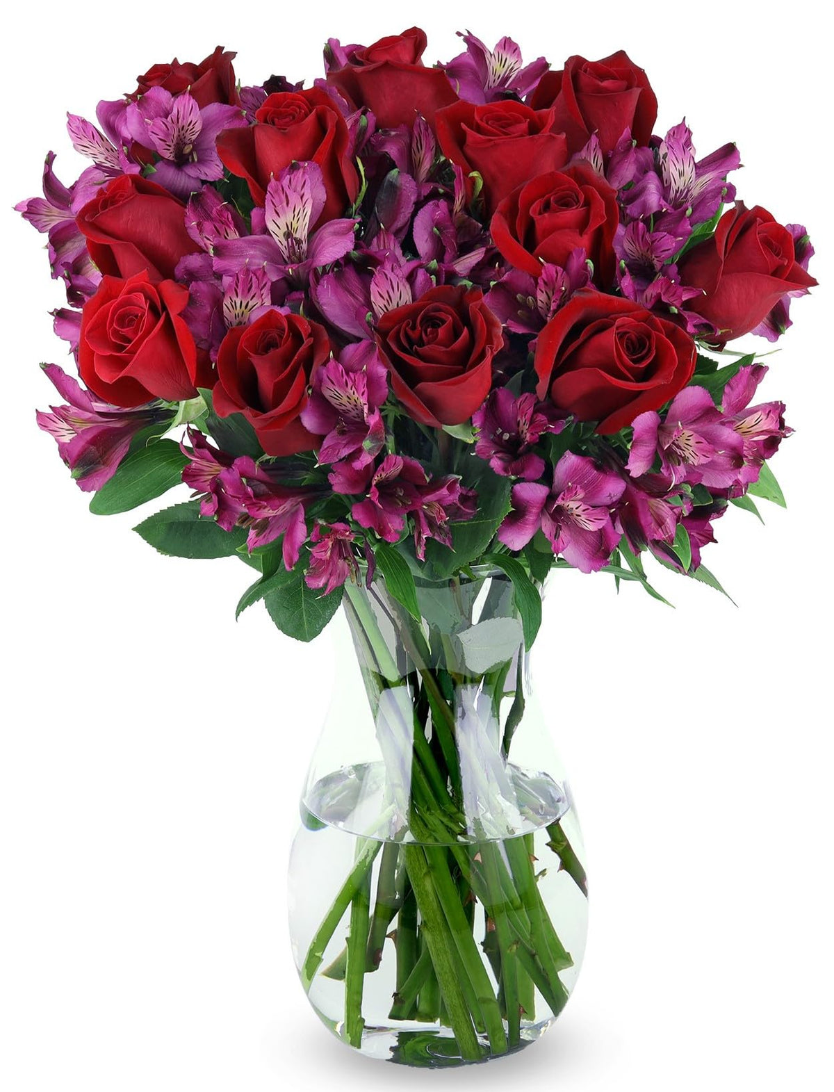Benchmark Bouquets - Stunning Roses & Alstroemeria (Glass Vase Included) - Fresh Flowers for Delivery - Gift for Graduation, Bir