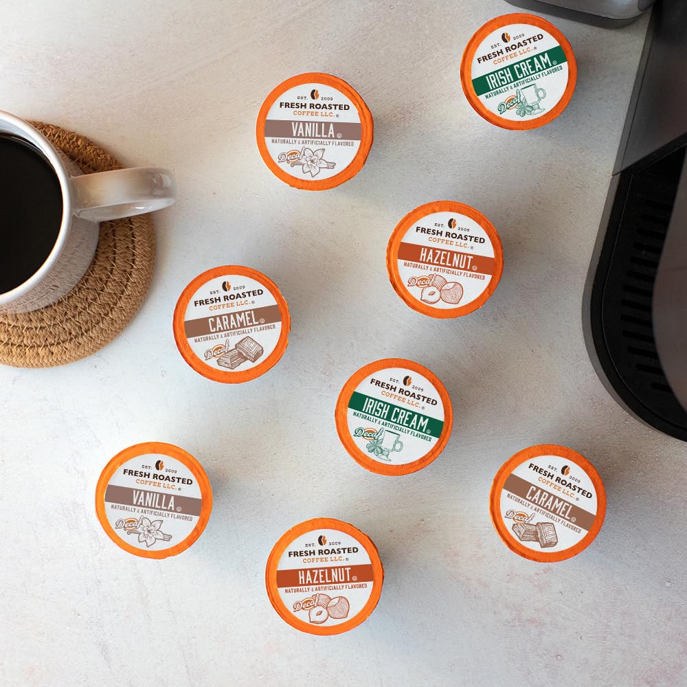 Fresh Roasted Coffee Decaf Flavored Coffee Pod Variety Pack K-Cup Compatible 96 Count