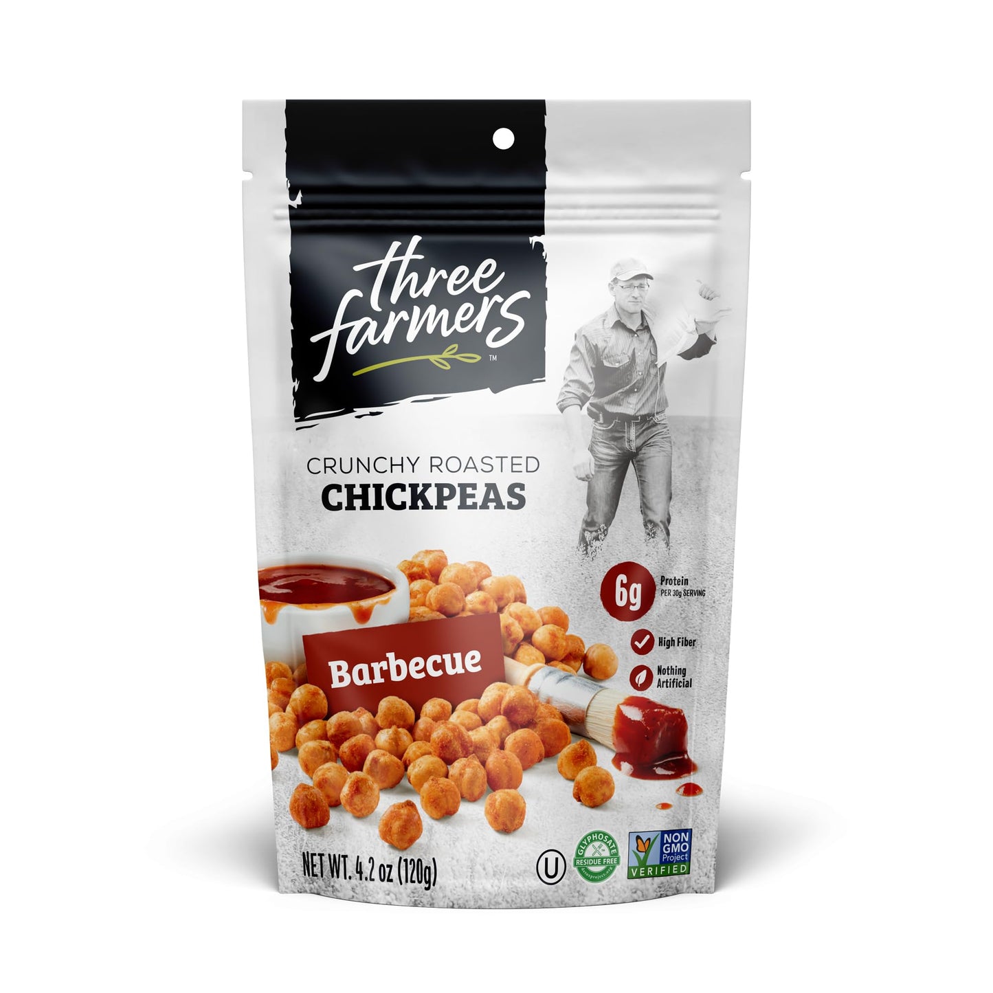 Three Farmers - Roasted Chickpeas Variety Pack | Sea Salt & Lime, Barbecue, & Sea Salt | 3 Pack -4.2oz | Gluten-Free | Vegan | K