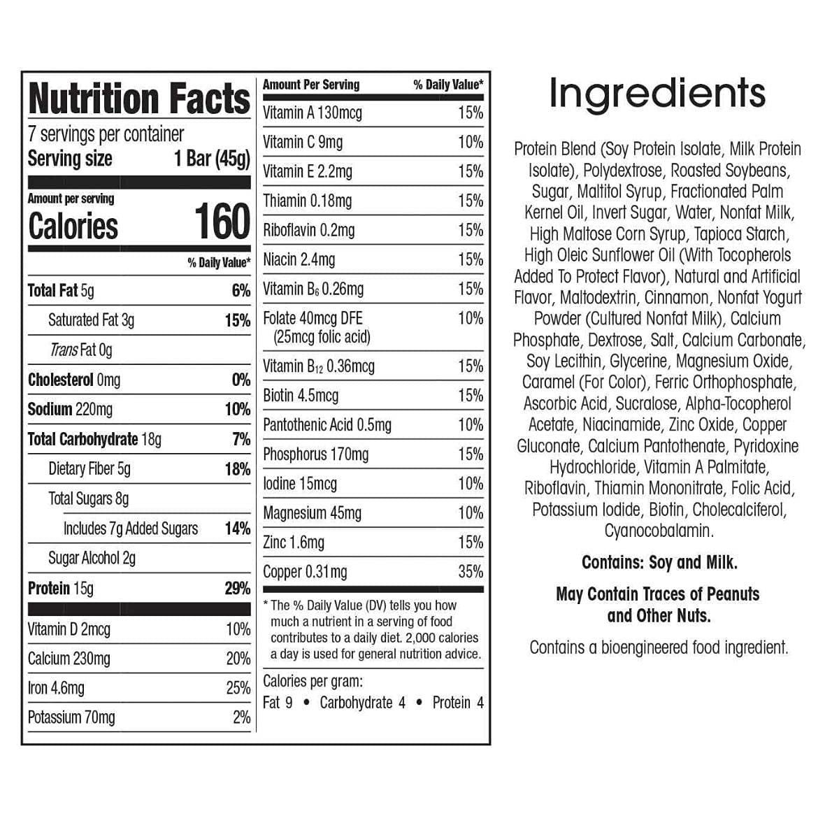 WonderSlim Meal Replacement Protein Bar, Cinnamon, 15g Protein, 20 Vitamins & Minerals, Gluten Free (7ct)