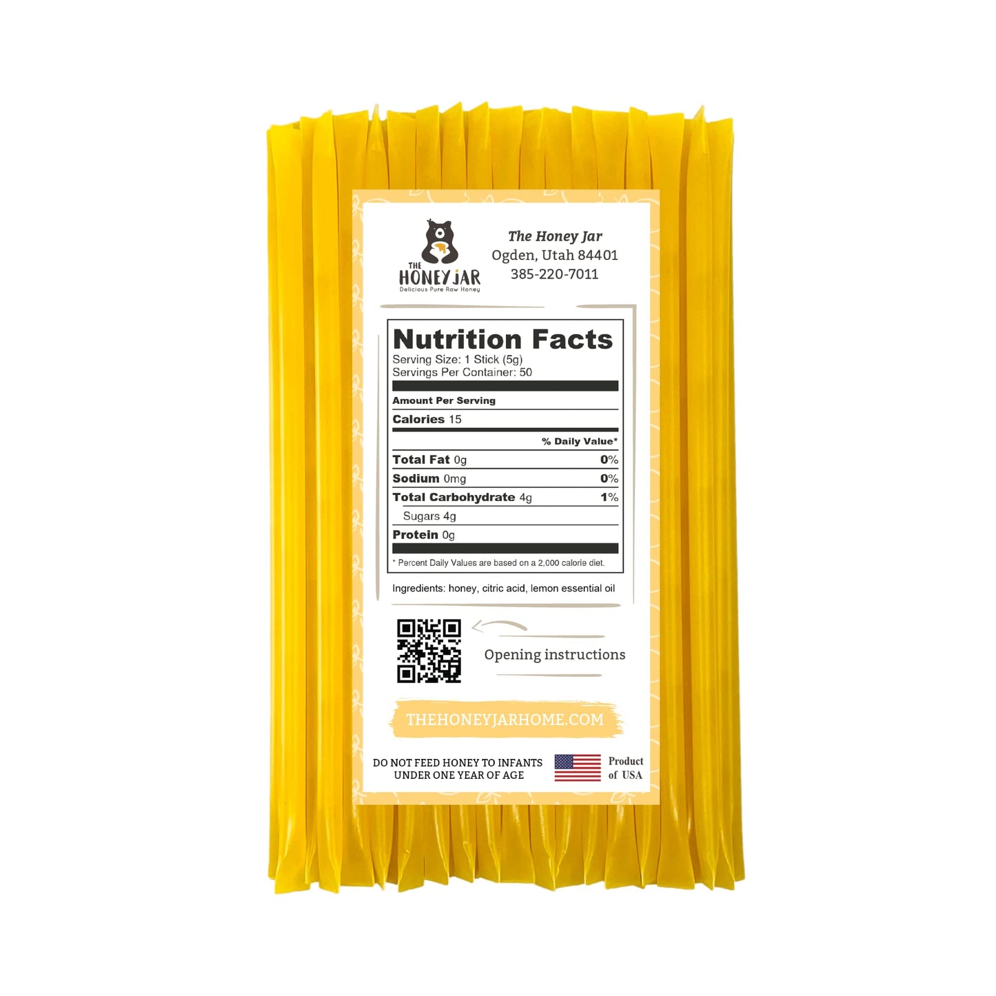 The Honey Jar Lemon Flavored Raw Honey Sticks - 50 Count Honey Straws for Tea and Coffee