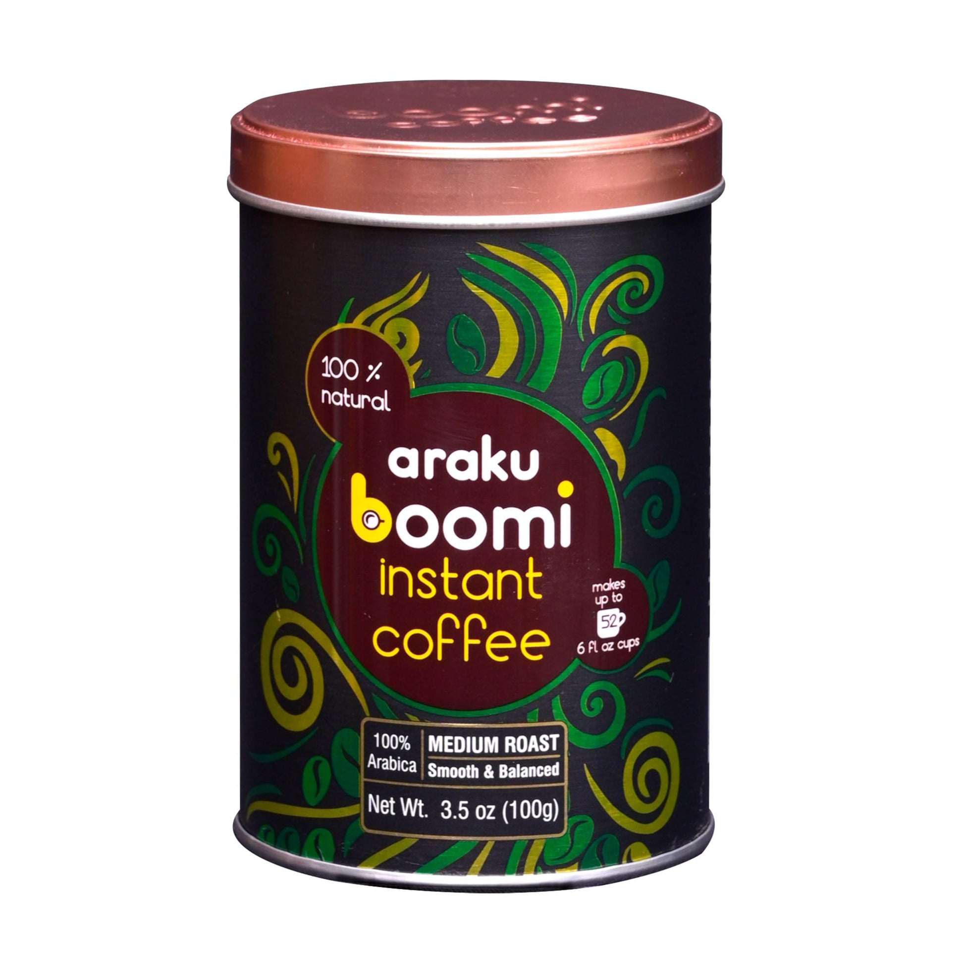 BOOMI INSTANT COFFEE Premium Single Origin Instant Coffee Powder, Medium Roast, 100% Arabica, Low Acid, 3.5oz Tin