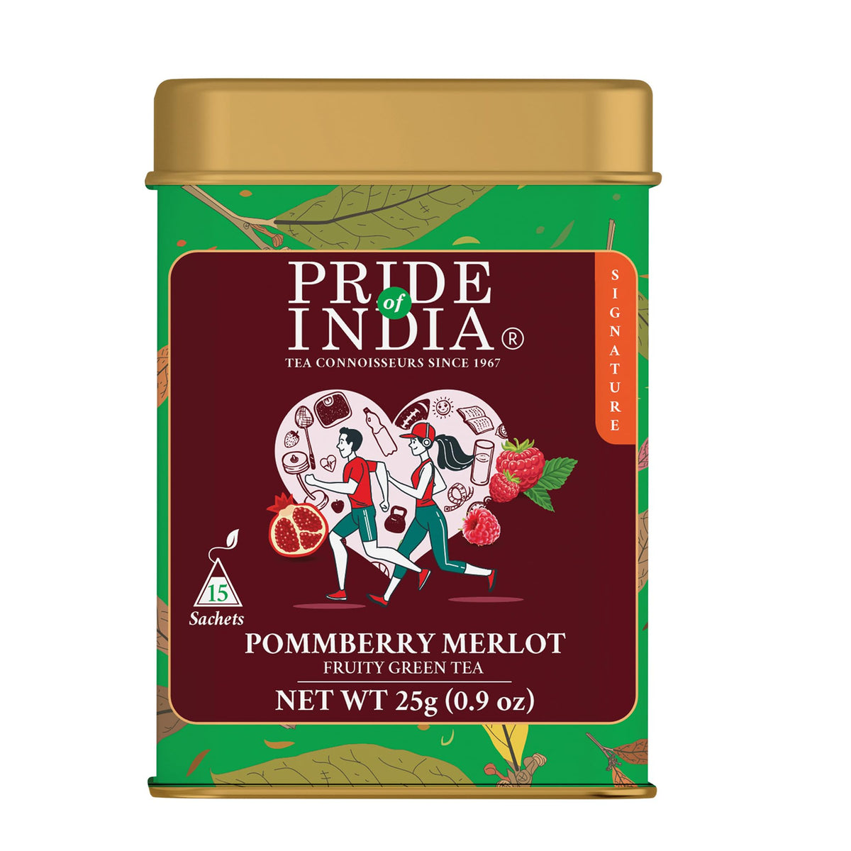 Pride of India | PommBerry wine-inspired Fruity Green Tea | 15 Pyramid Full Leaf Individually Wrapped Tea Bags | Tangy & Fruity Flavor | Vibrant & Uplifting Experience | Caffeine Free, Non-Bioengineered