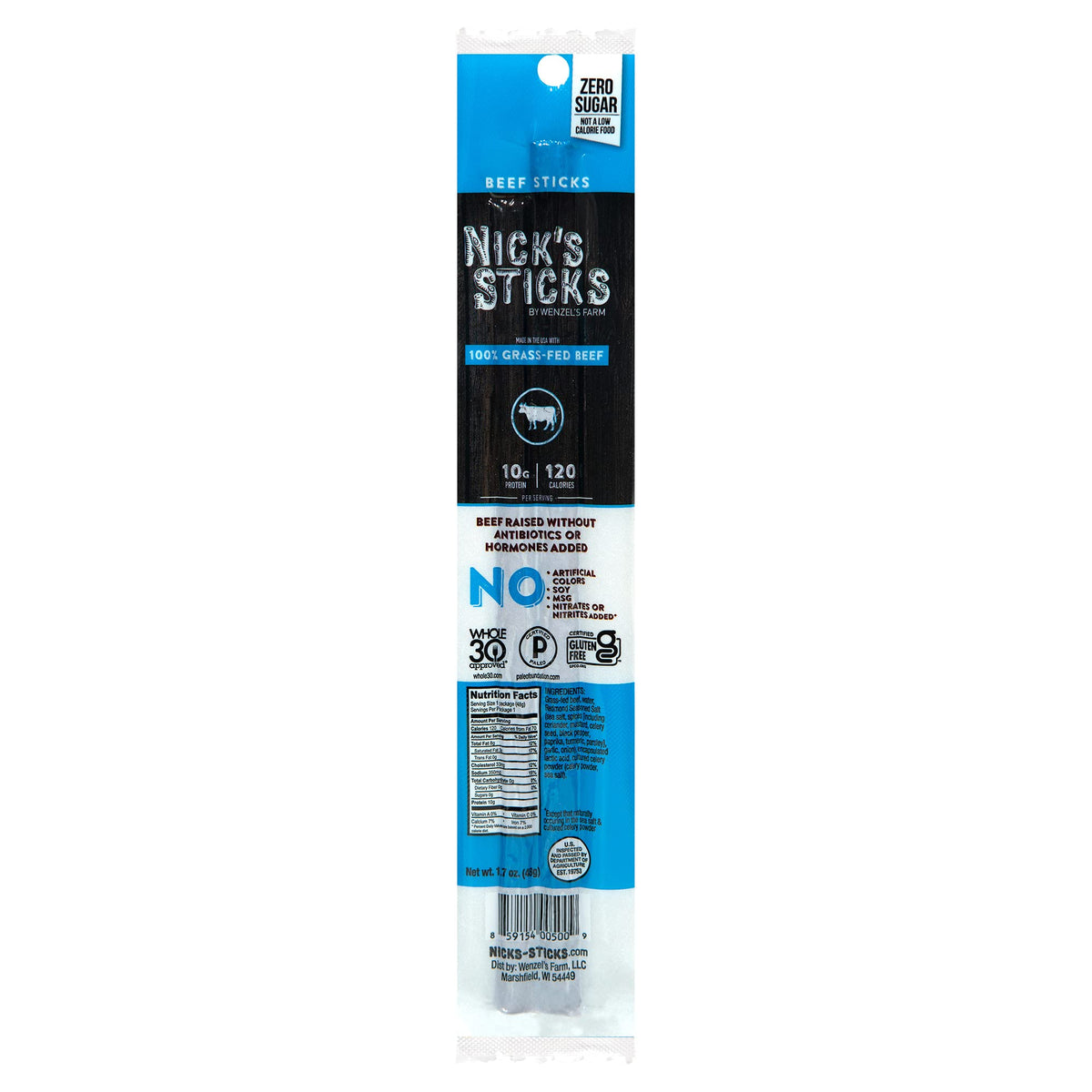 Nick'S Sticks Clean & Balanced 100% Grass-Fed Beef Snack Sticks | Made In The Usa | Gluten Free | Paleo, Keto, Whole30 Approved