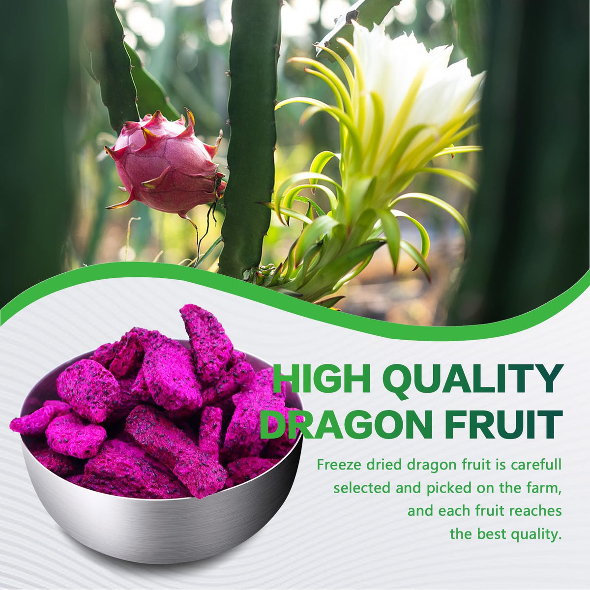 Freeze Dried Dragon Fruit Chunks, 150G/5.3Oz Freeze Dried Fruit, Frozen Dragon Fruit, No Sugar Added, 100% Natural, For Smoothie