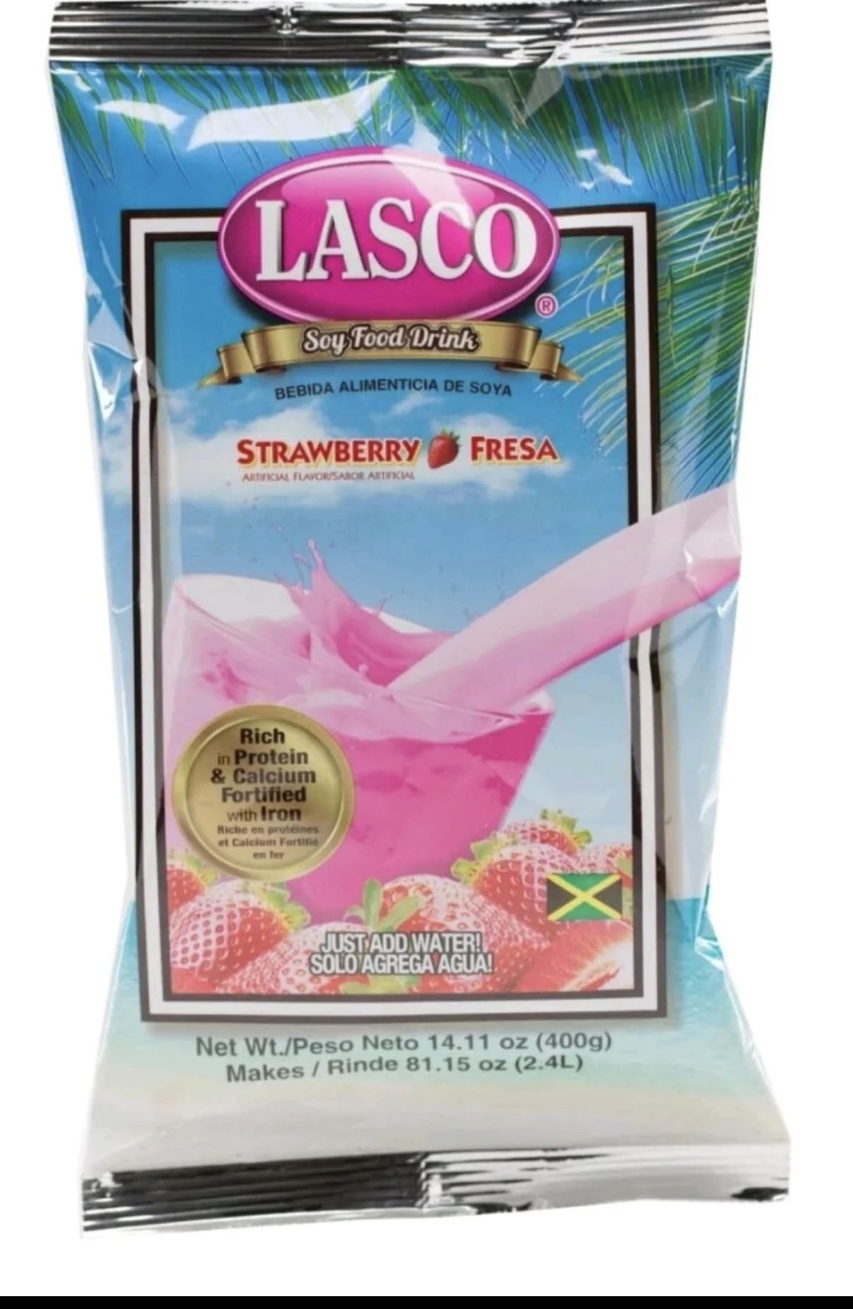 Lasco Soy Food Drink Strawberry, 14.11 oz (400 g) Pack | Jamaican Strawberry-Flavored Soy Beverage Mix with Protein, Calcium & I