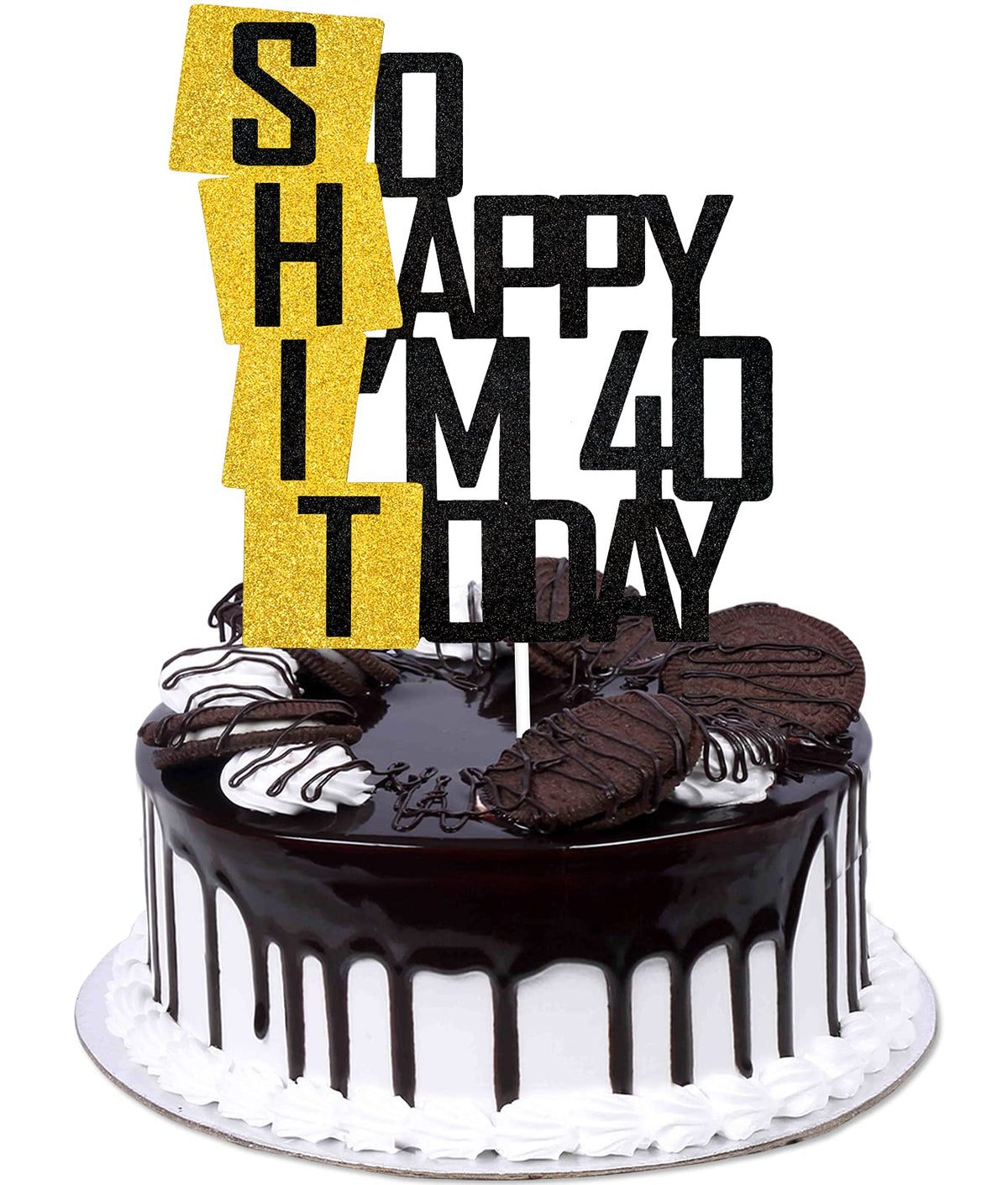 Caiwowo Cake Topper - Funny 40th Birthday Decoration - Glitter Paper - Multi Color - Model 1