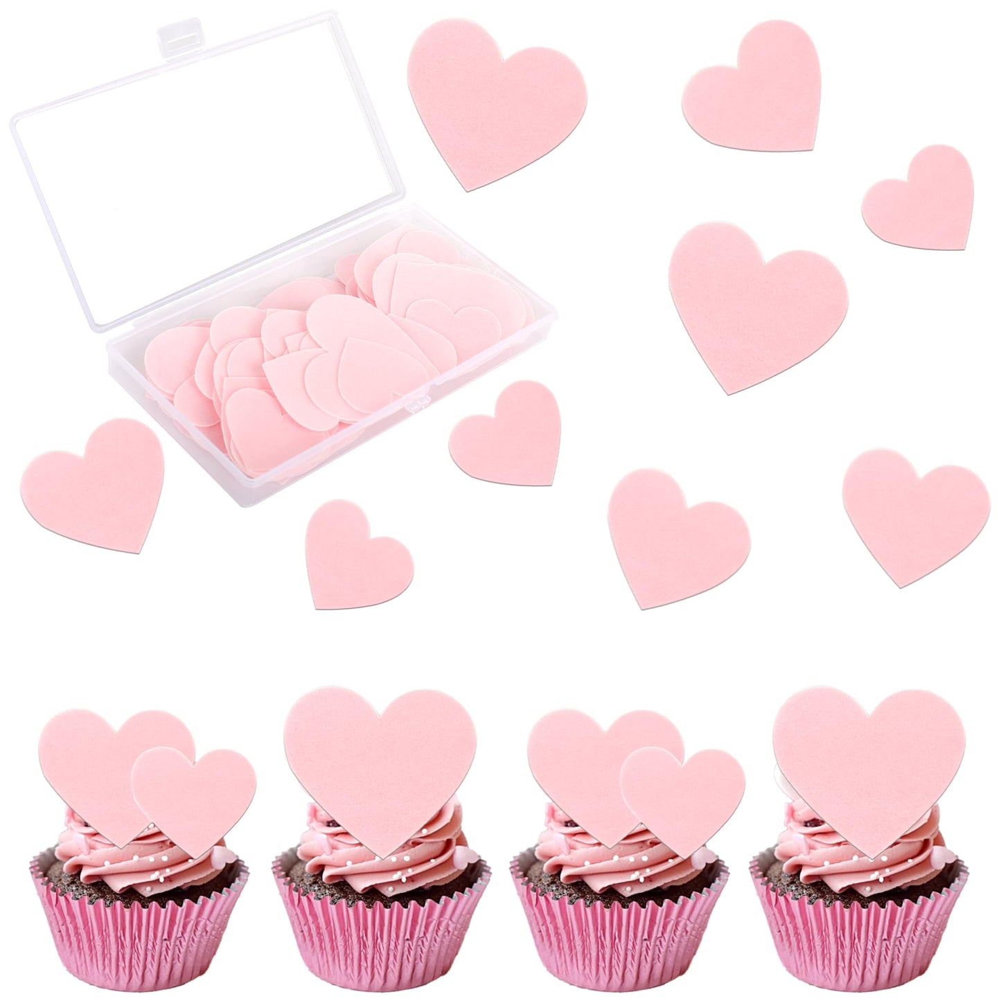 60 Pack Edible Heart Cake Topper Love Heart Cupcake Picks Water Paper Valentine S Day Theme Cake Decorations For Wedding Engagement Bridal Shower Birthday Party Supplies Pink