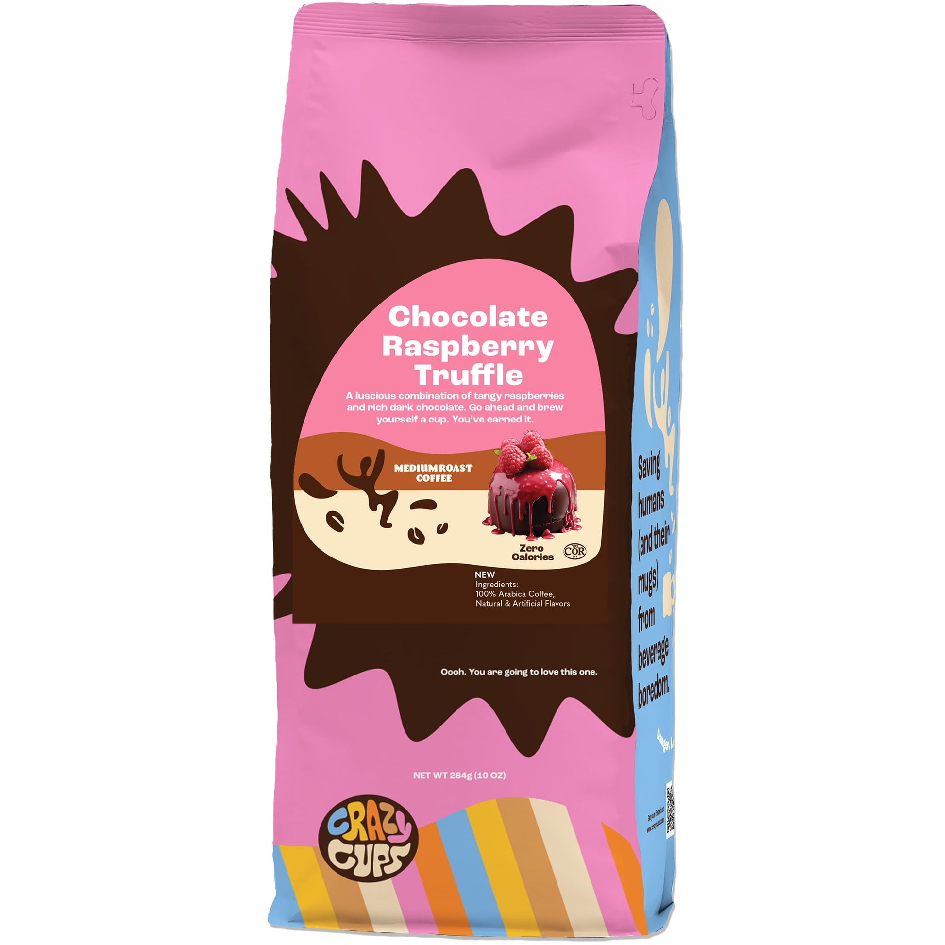 Crazy Cups Flavored Ground Chocolate Coffee, Chocolate Raspberry, 10 oz Bag