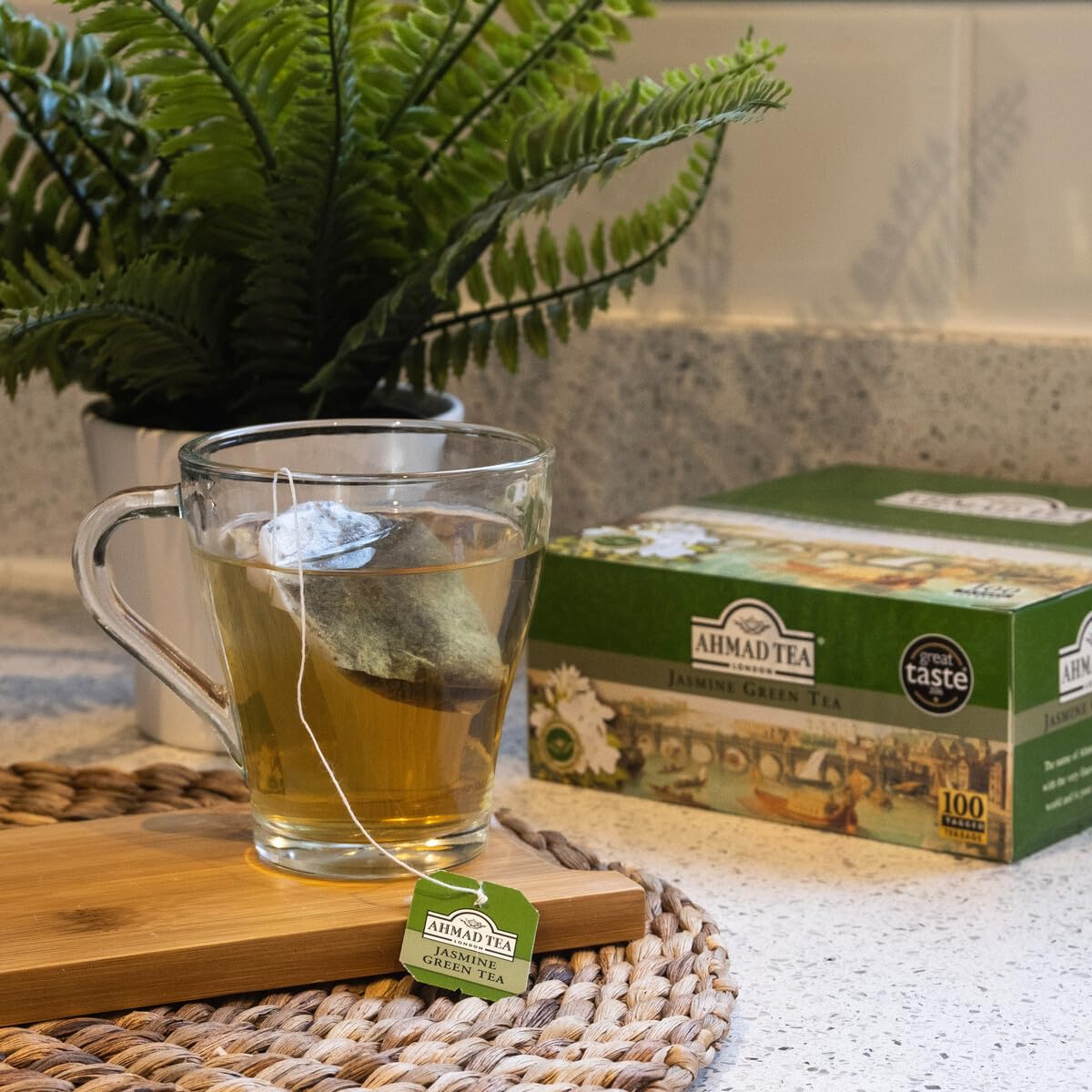 Ahmad Tea Jasmine Green Tea, Tagged Teabags Without Envelopes, 100 Count