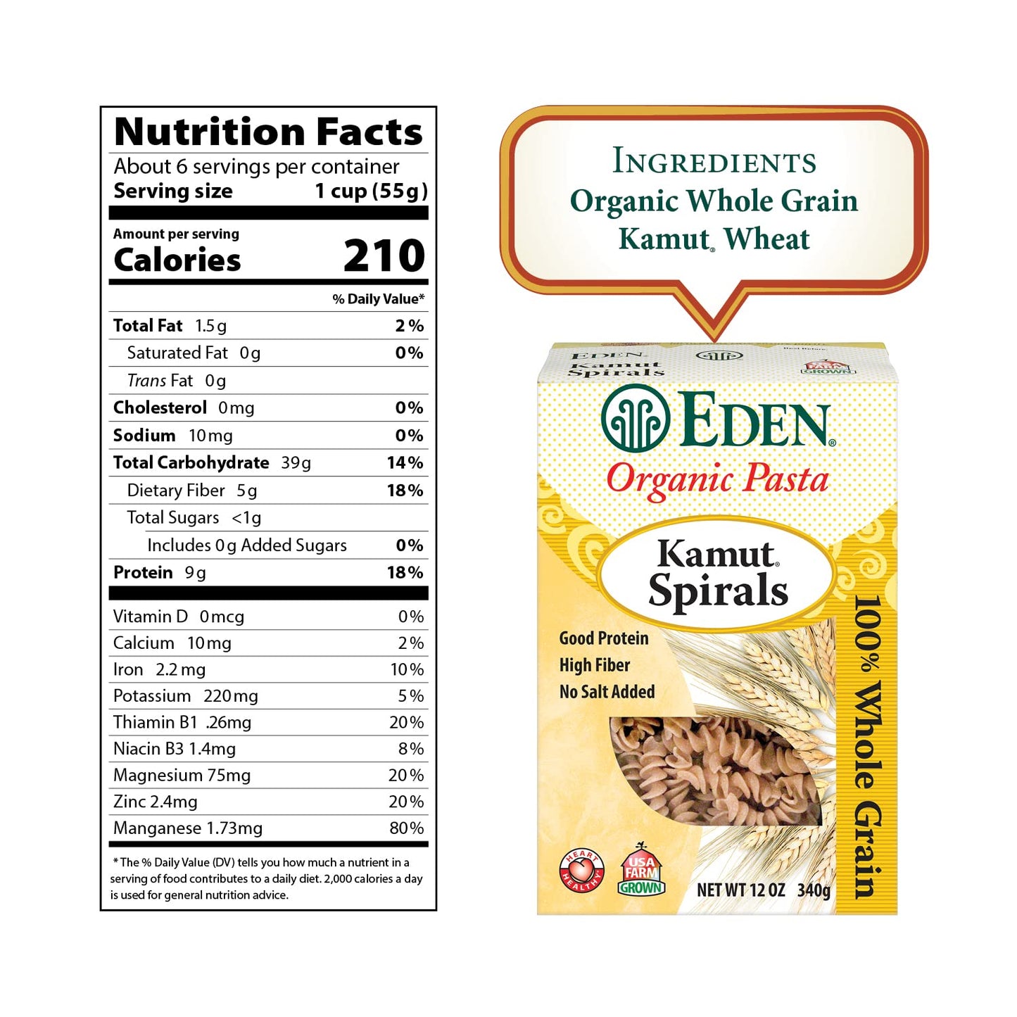 Eden Organic Kamut Spirals, Fusilli, 100% Whole Grain, 12-Ounce (2)