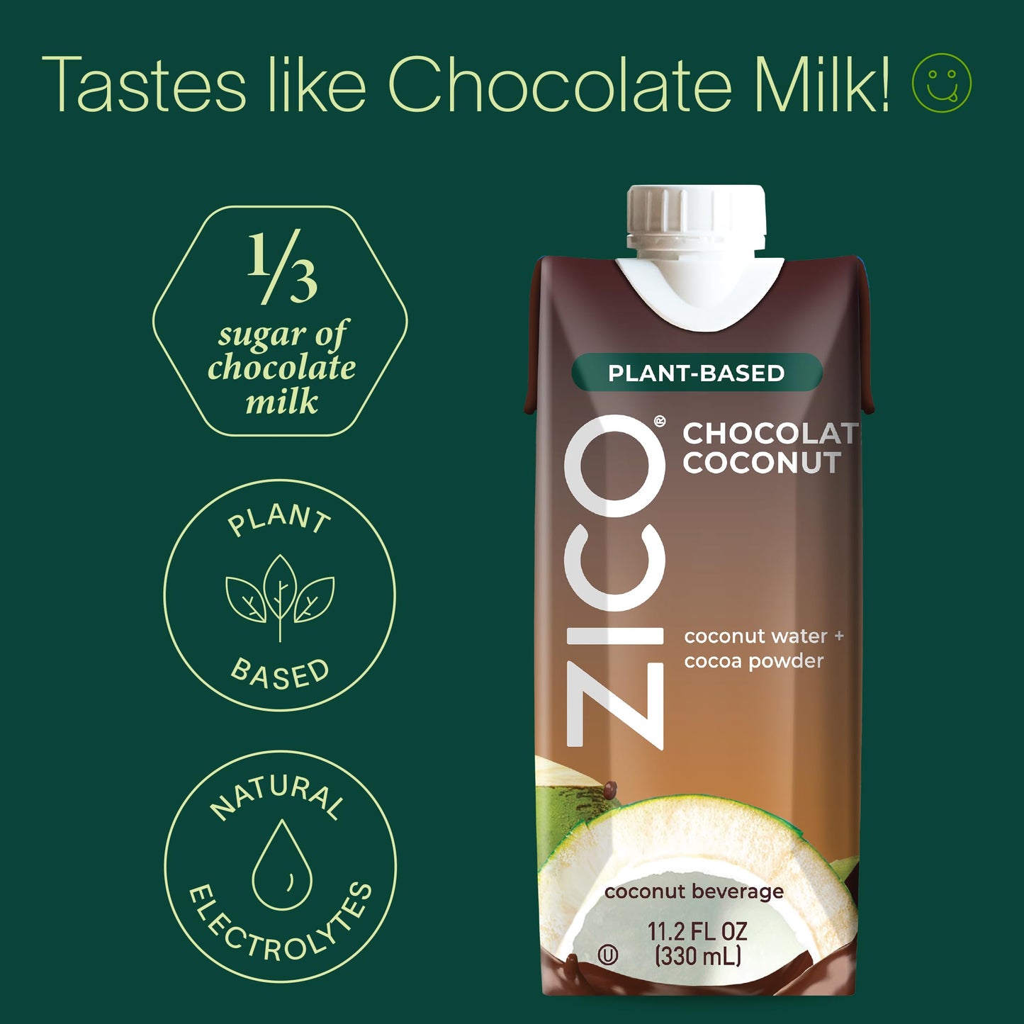 ZICO Chocolate Coconut Water, Dairy-Free, Plant-Based, 11.2 Fl Oz (Pack of 12)