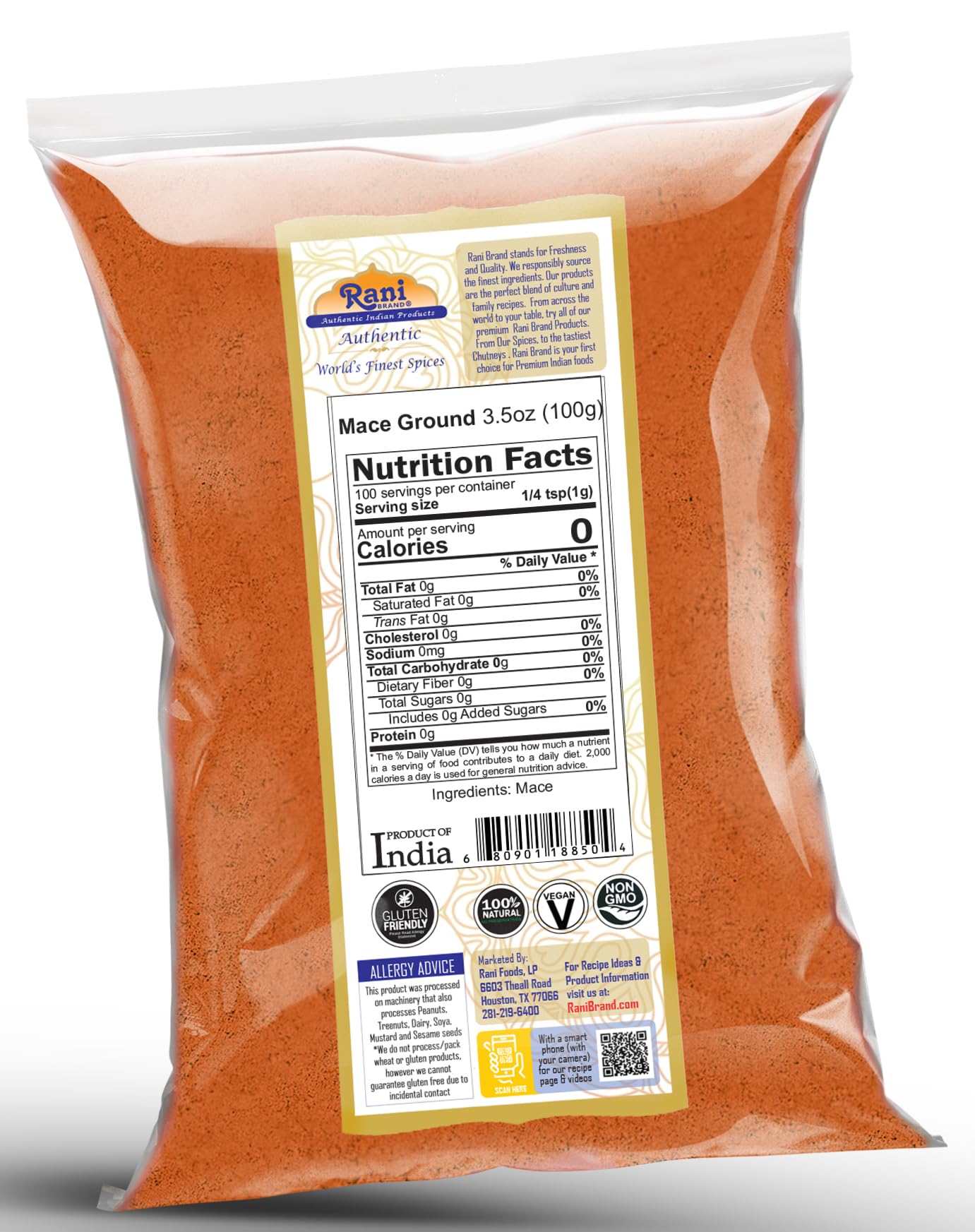 Rani Mace Ground (Javathri) Powder, Spice 3.5Oz (100G) ~ All Natural | Vegan | Gluten Friendly | Non-Gmo | Kosher | Indian Origin