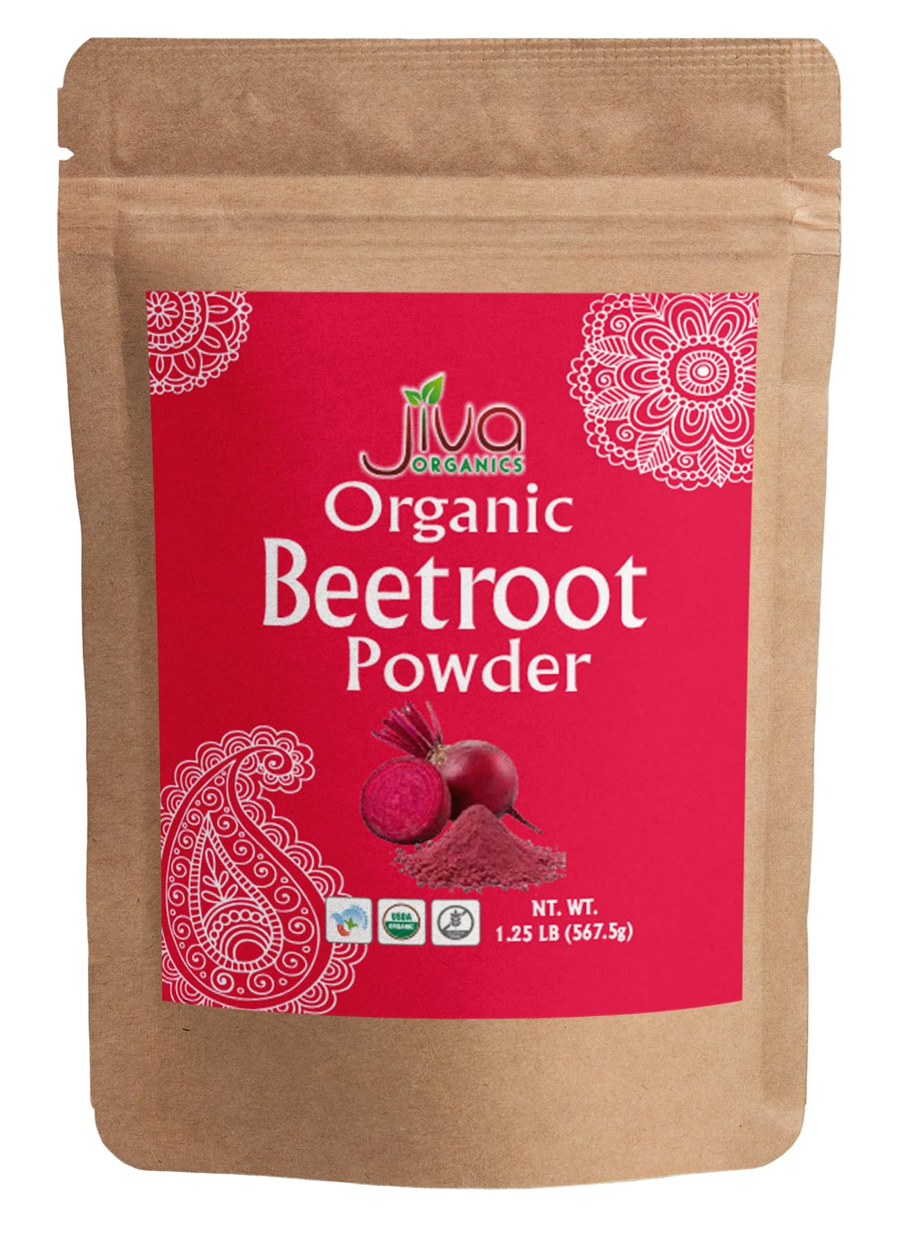 Jiva Organics Beet Root Powder 1.25 LB Bulk Bag - for Baking & Smoothies - Pure & Natural, Non-GMO, Vegan