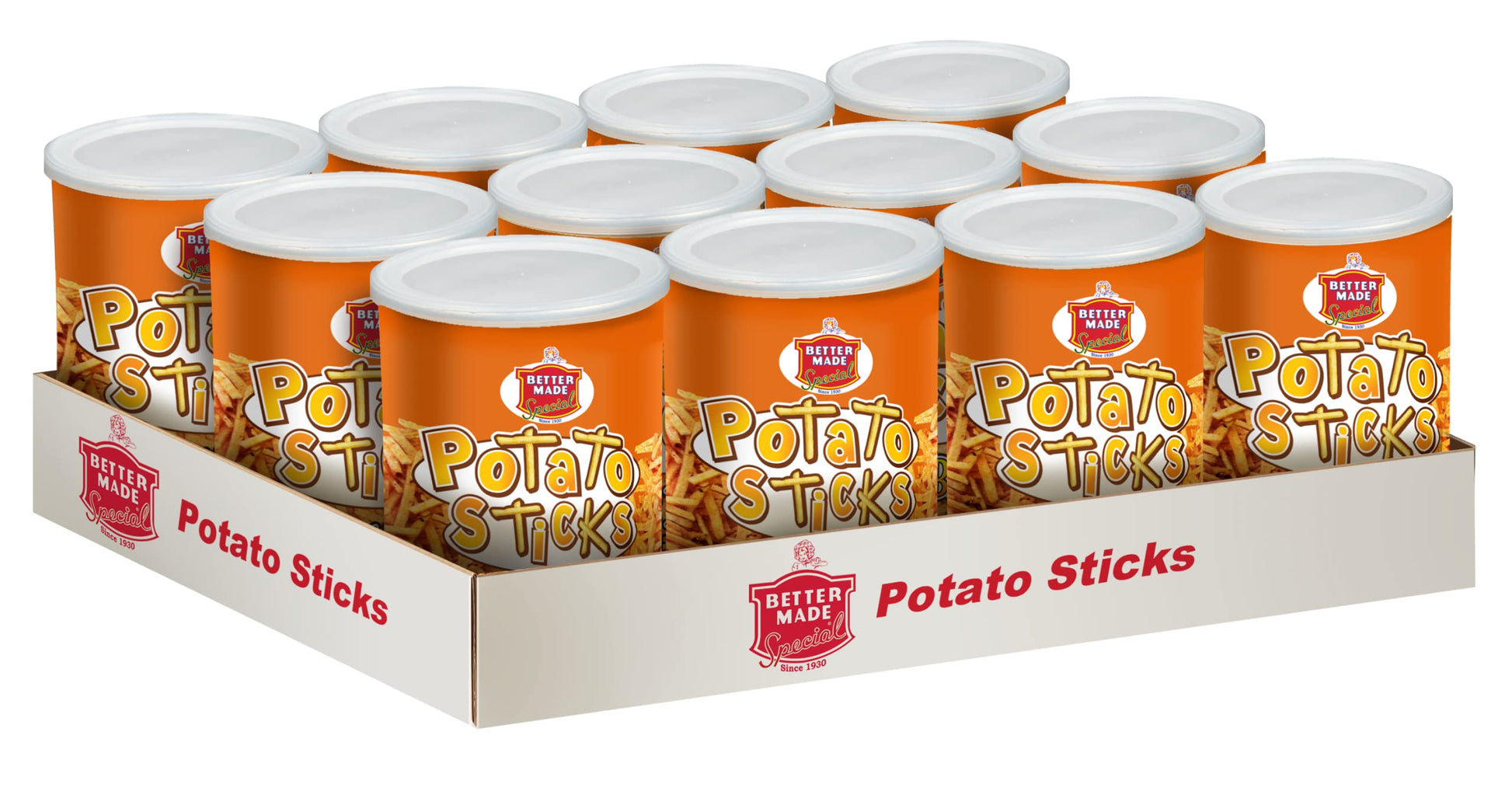Better Made Potato Sticks 5Oz Canister - (Sweet Bbq, 12 Can Tray) Shoestring Potato Sticks - Gluten Free - Crunchy, Crispy Snack From Fresh Potatoes - Resealable Lid