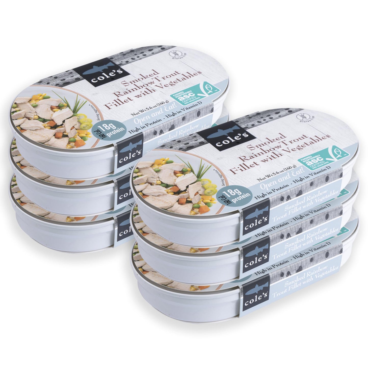 Coles Smoked Rainbow Trout Fillet with Vegetables, Ready to Eat, 5.6 oz, 6 Pack, High in Protein and Vitamin D