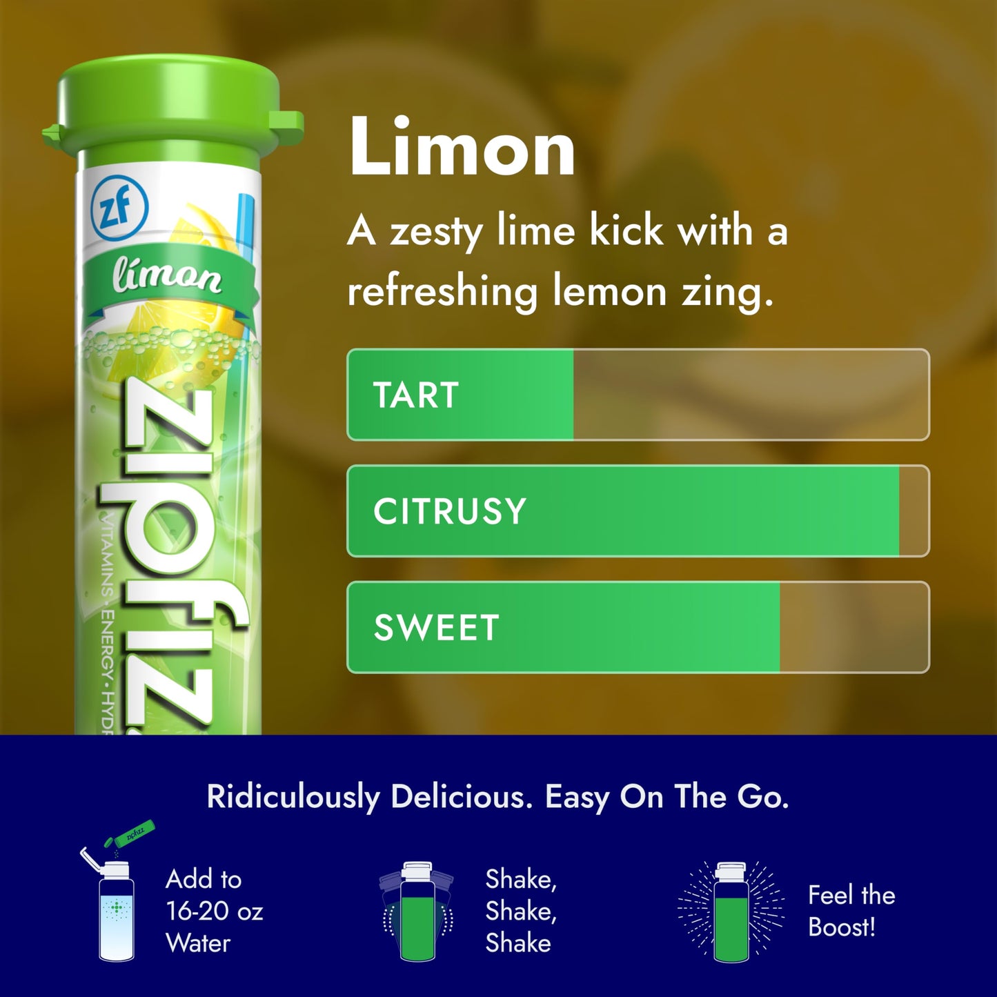Zipfizz Daily Energy Drink Powder, Sugar-Free Electrolyte, 20 Pack, 0.39 Ounce Each, Limon Flavor