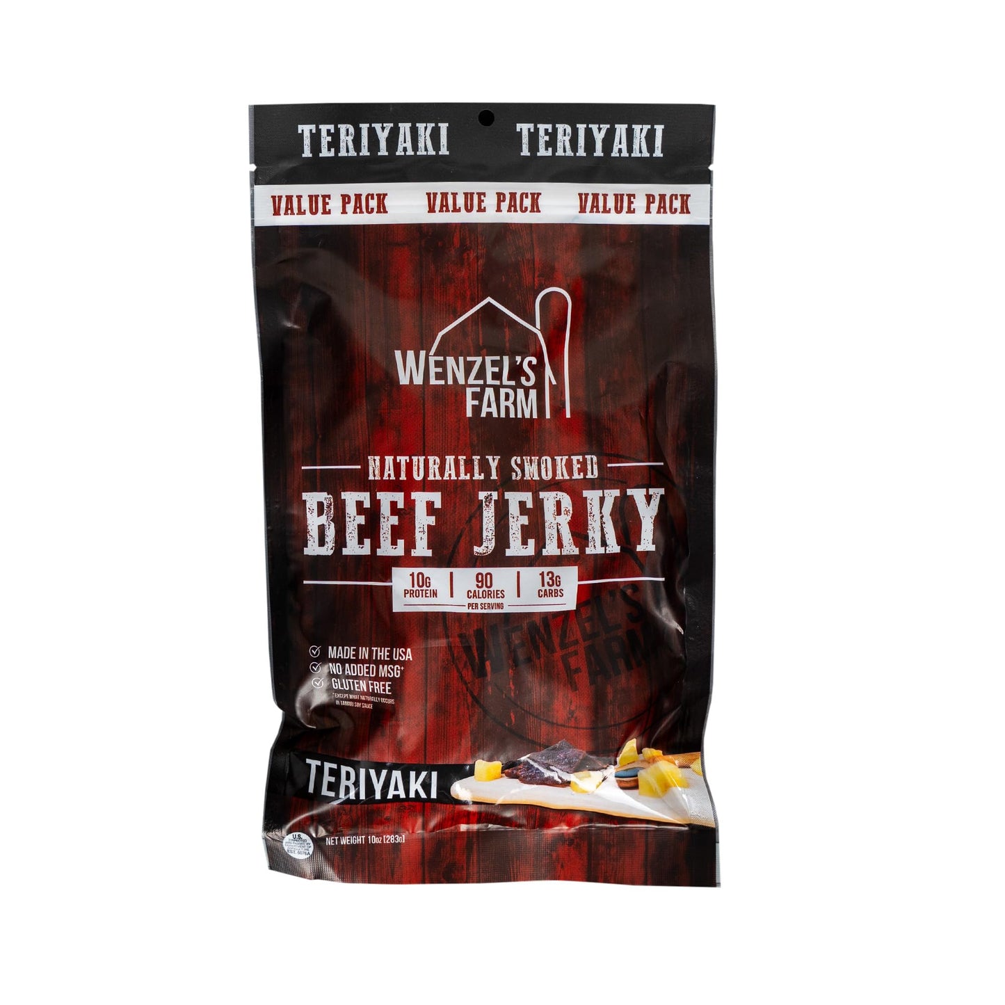 Wenzels Farm Teriyaki Beef Jerky 10 Oz. | Value Pack | Naturally Smoked | No Msg, Fillers, Binders, Artificial Colors | Gluten Free