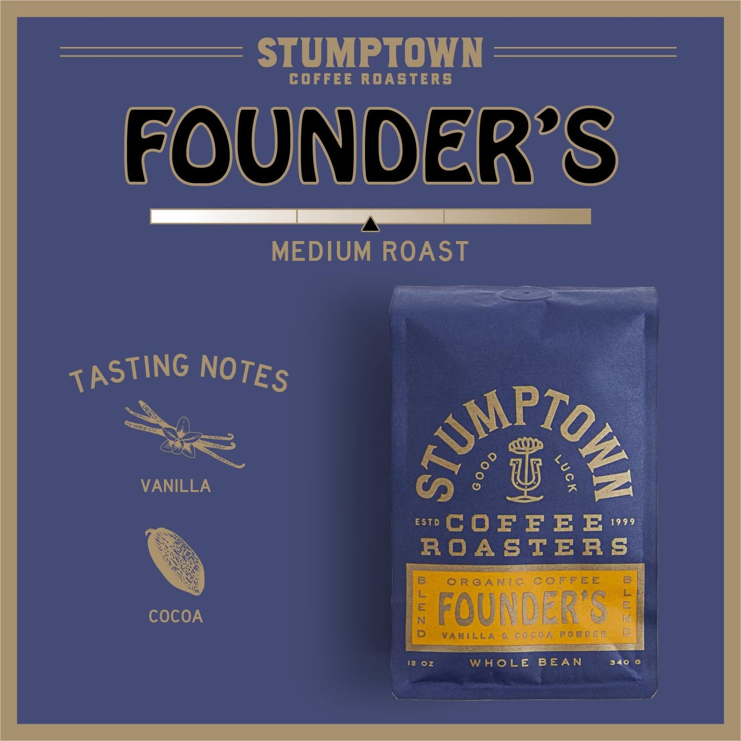 Stumptown Coffee Roasters, Medium Roast Organic Whole Bean Coffee - Founders Blend Bag with Flavor Notes of Vanilla and Cocoa P