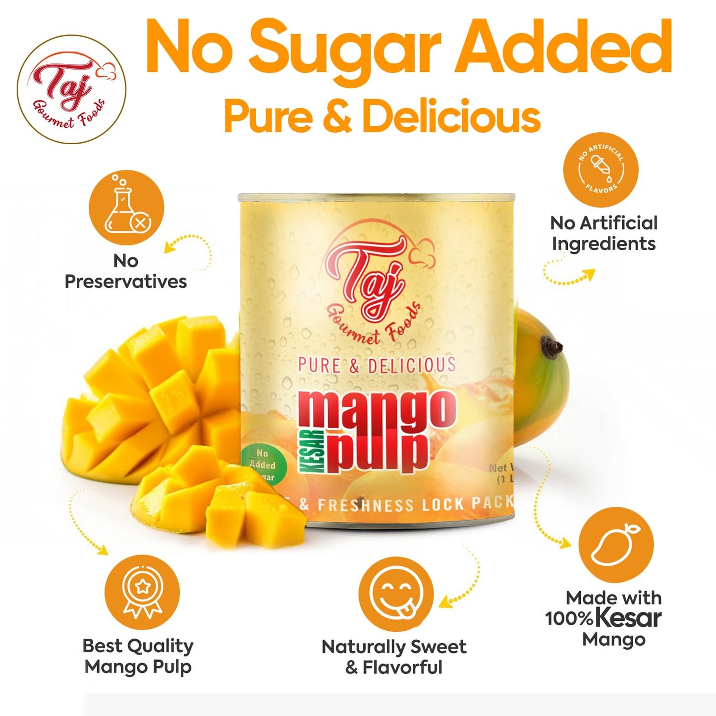 Taj Kesar Natural Mango Pulp 6-Pack | No Added Sugar | 30-Ounce (850G)
