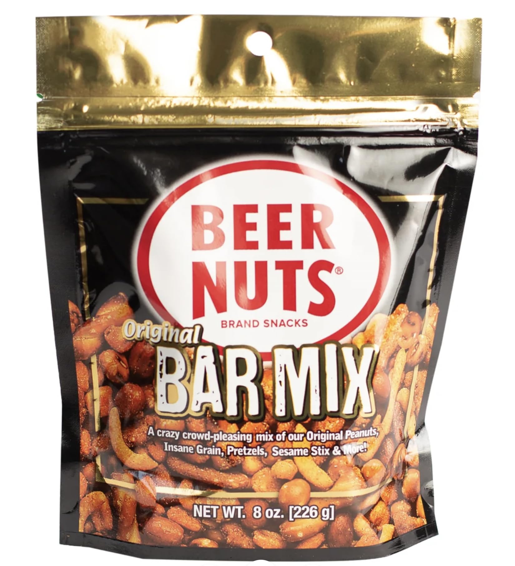 BEER NUTS Original Bar Mix, Crunchy Pretzels, Cheese & Sesame Sticks, Roasted Corn Nuts, Peanuts, 8oz, Travel Size