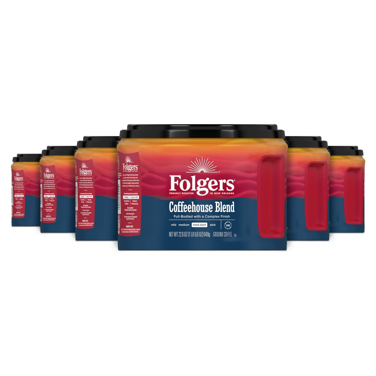 Folgers Coffeehouse Blend Medium Dark Roast Ground Coffee, 22.6 Ounces (Pack Of 6)