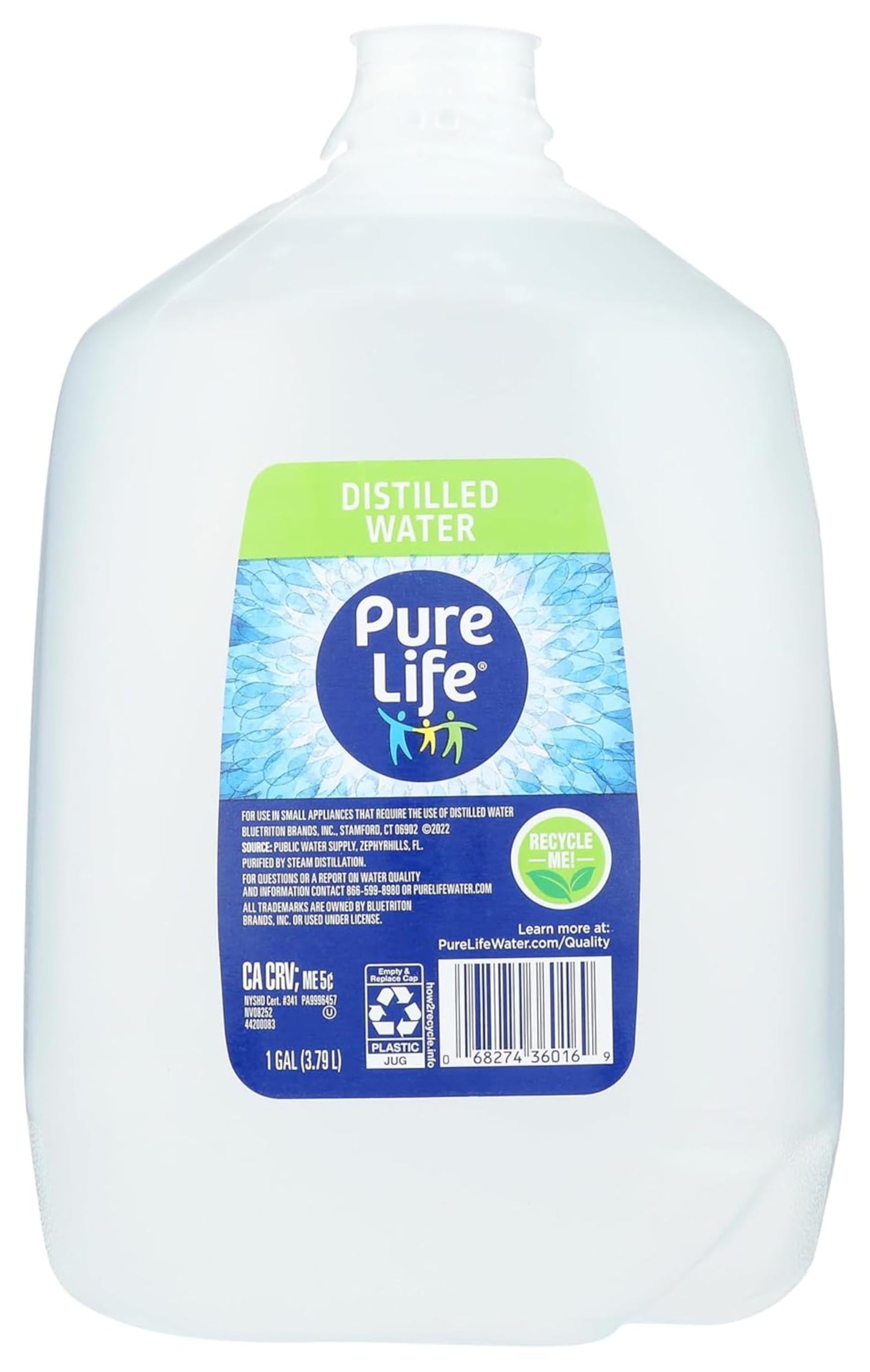 Pure Life Distilled Water, 1-Gallon, Plastic Bottled Water (1 Pack), Side Handle