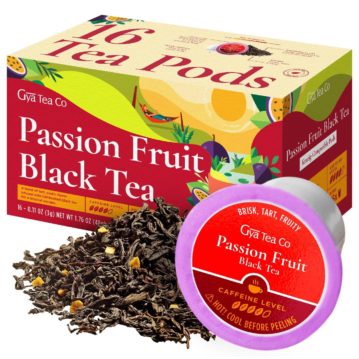 Gya Tea Co Passion Fruit Black Tea Pods - Caffeinated, Smooth, 16 Count