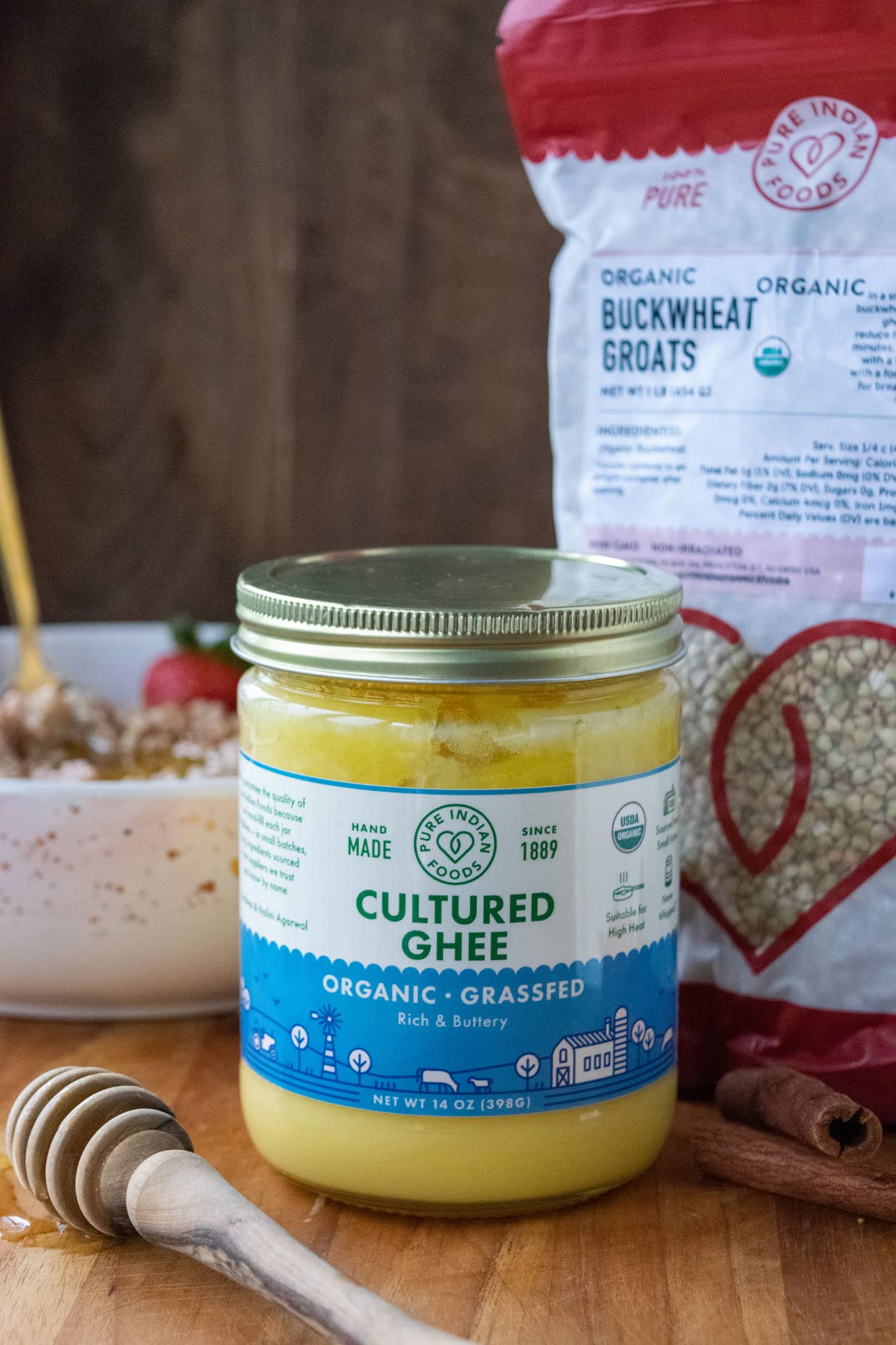 Grassfed Organic Cultured Ghee - by Pure Indian Foods,14 oz, Pasture Raised, Lactose Free, Gluten-Free, Non-GMO, Paleo, Keto-Fri