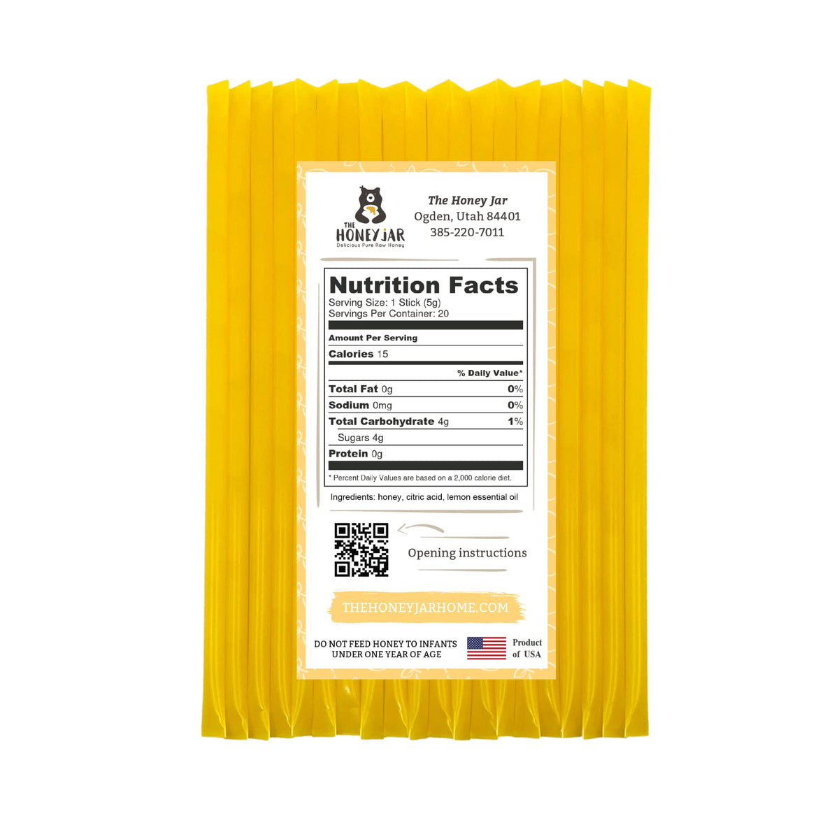 The Honey Jar Lemon Flavored Honey Sticks - Pure Honey Straws For Tea, Coffee, Or A Healthy Treat - One Teaspoon Of Flavored Hon