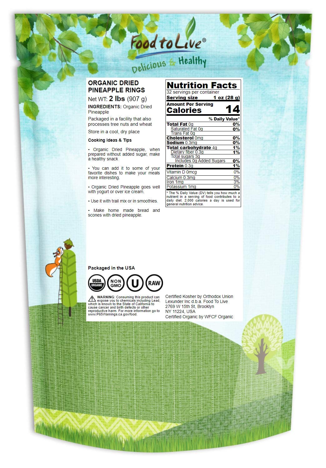 Food To Live Organic Dried Pineapple Rings, 2 Pounds Non-Gmo, Flavorful Chewy Fruit Snack, Vegan, Unsulfured, No Sugar Added, Bu