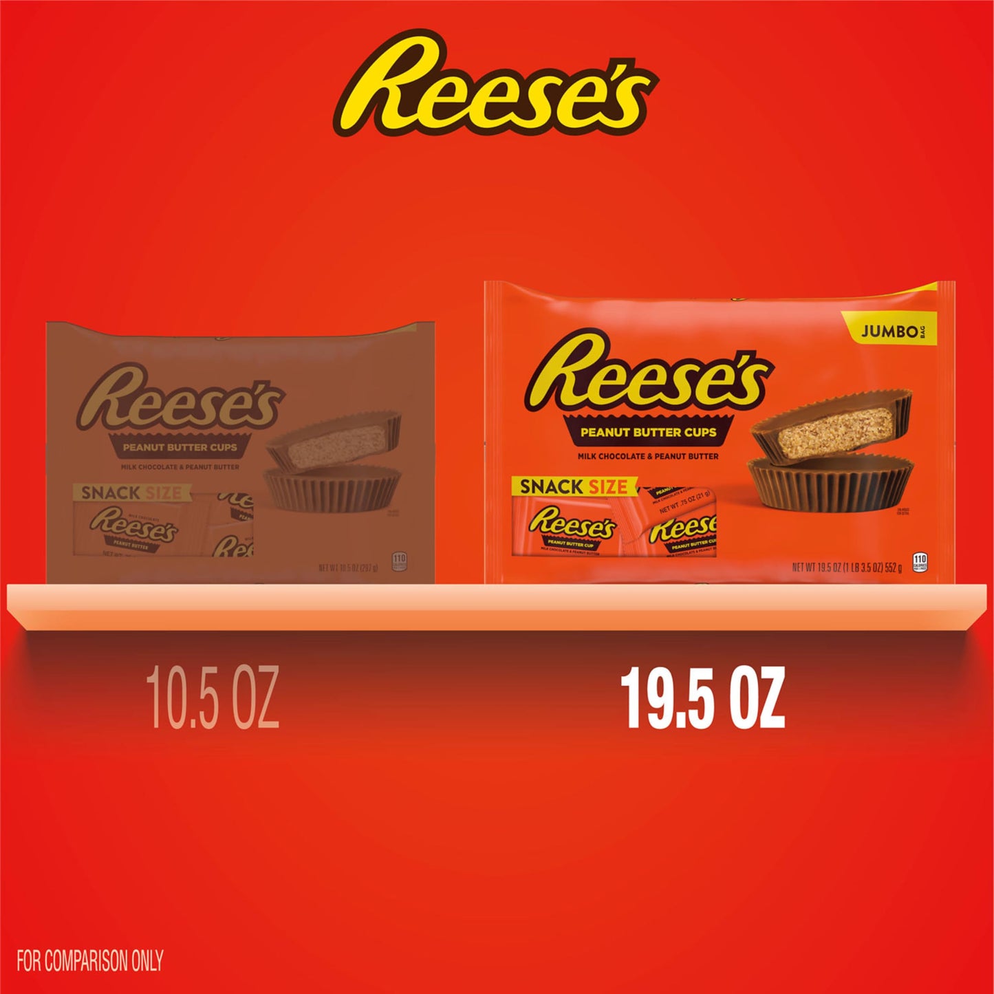 REESES Milk Chocolate Snack Size Peanut Butter Cups, Candy Jumbo Bag, 19.5 oz