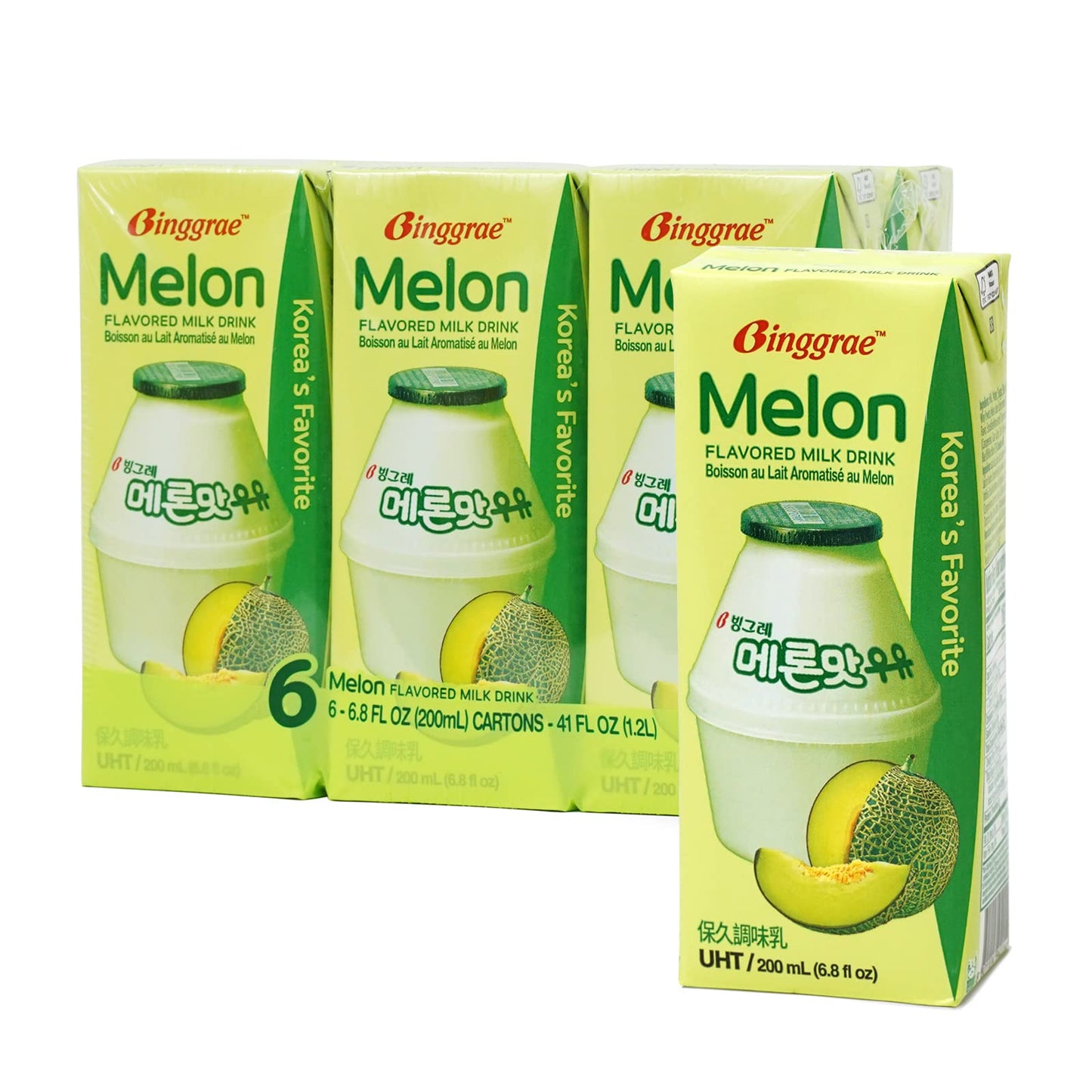 Binggrae Melon Flavored Milk - Pack of 6 - 6.8 Fl Oz Each