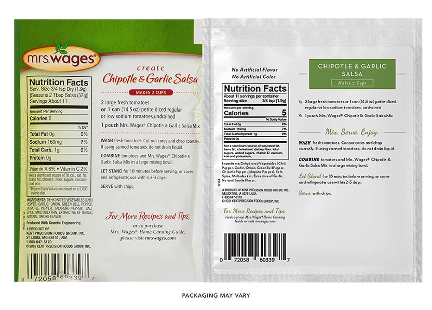 Mrs. Wages Chipotle and Garlic Salsa Seasoning Mix | Quick and Easy | Flavorful Salsa Seasoning | Variety of Uses | Fresh Flavor
