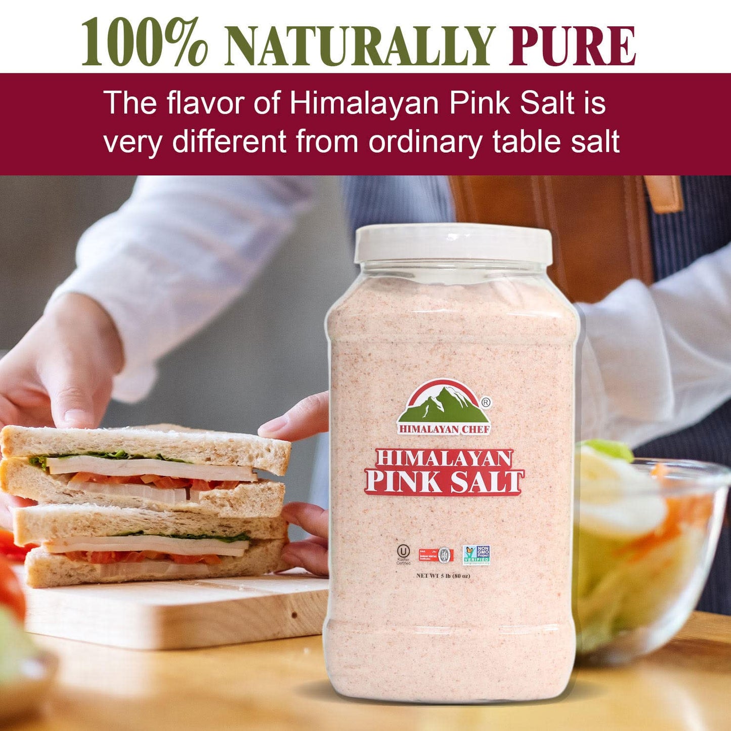 Himalayan Chef Pink Salt Fine Grain - 80 Ounce Plastic Jar, GMO & Gluten-Free