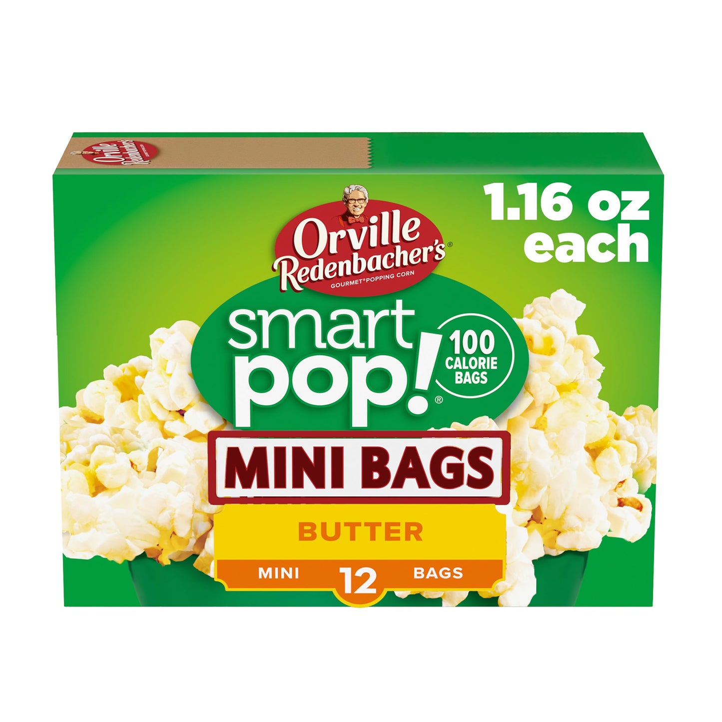 Orville Redenbachers Smart Pop! Butter Popcorn, Microwave Popcorn, 1.6 oz., 12-Count (Pack of 6)