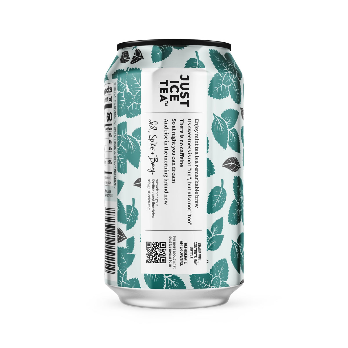 Just Ice Tea Mint Iced Tea, Caffeine Free, USDA Organic, 12-Pack (12oz Cans)