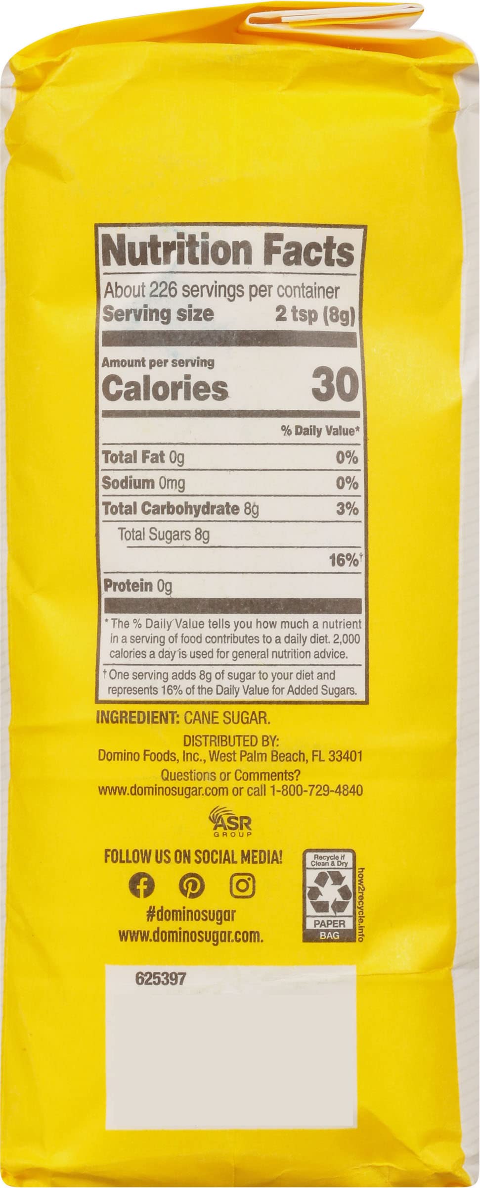 Domino Granulated Sugar  4 lb Bag of enhanced Pure Cane Sugar (Pack of 2) with Bonus Brand Recipe Card