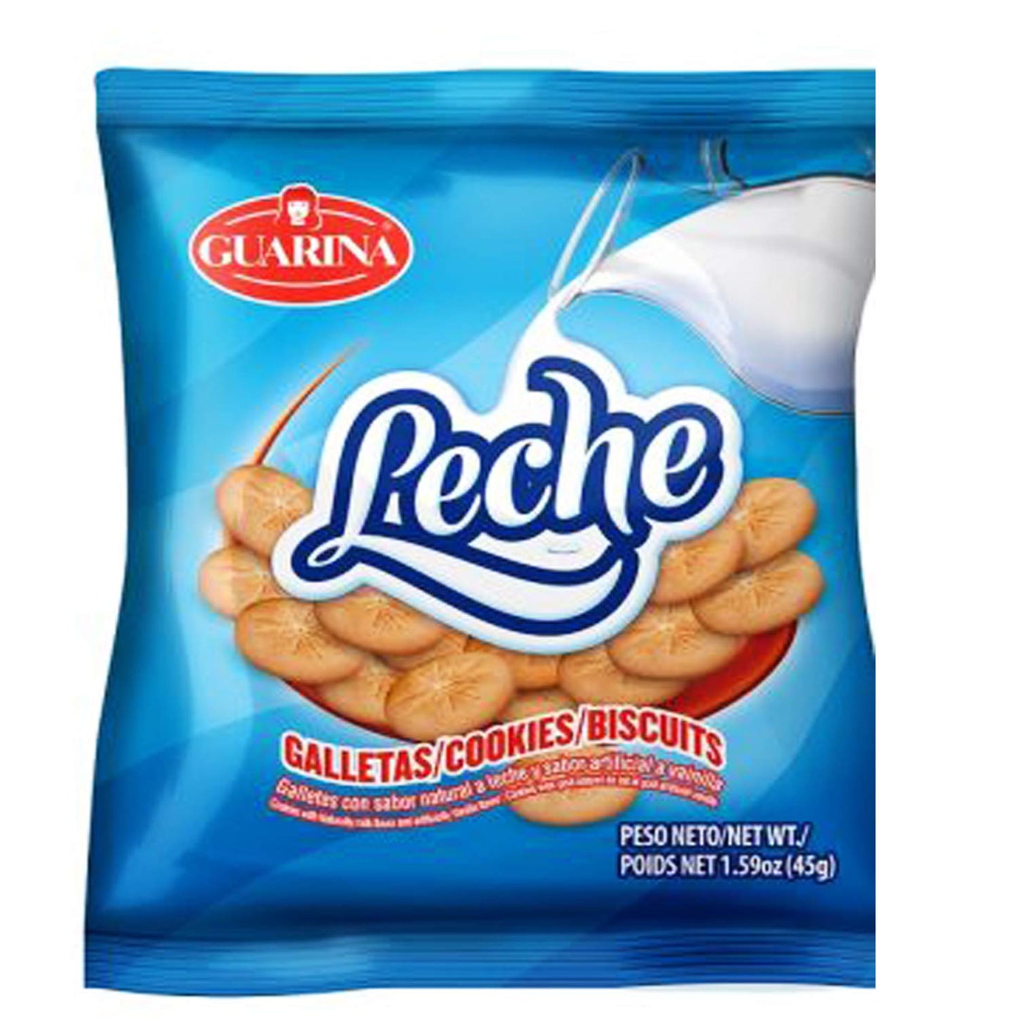 4 Set- guarina galletas Dulces Ideal con Leche (Sweet crackers) contains: Wheat Milk and Soy 45g 1.4 Ounce
